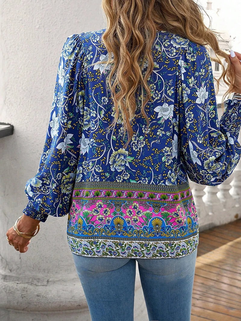 Marzena Damen Bluse – Floral Boho Langarm Elegant