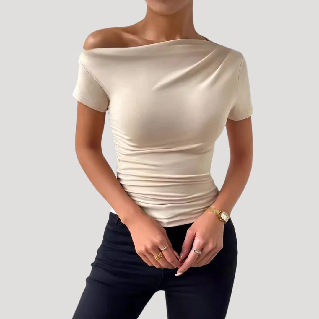 Damen Off-Shoulder Top – Figurbetont & Drapiert
