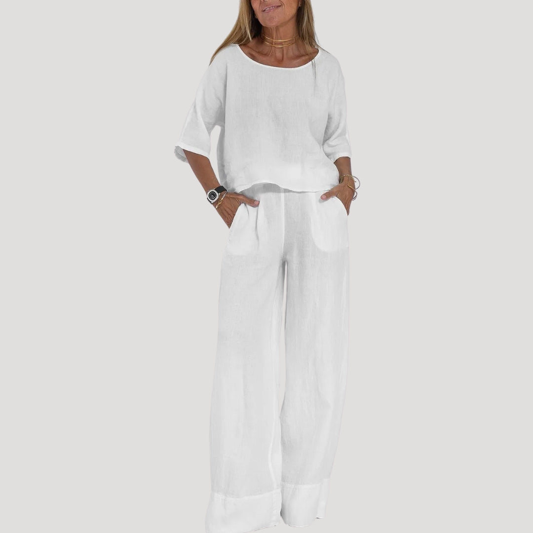 Damen Zweiteiliges Leinen Set – Top & Weite Hose