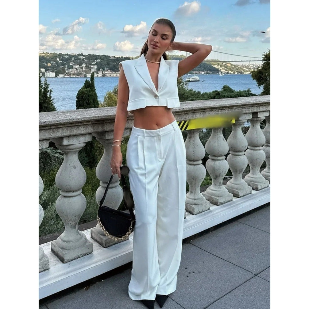 Damen Zweiteiliges Set – Sommerweste & Weite Anzughose Elegant