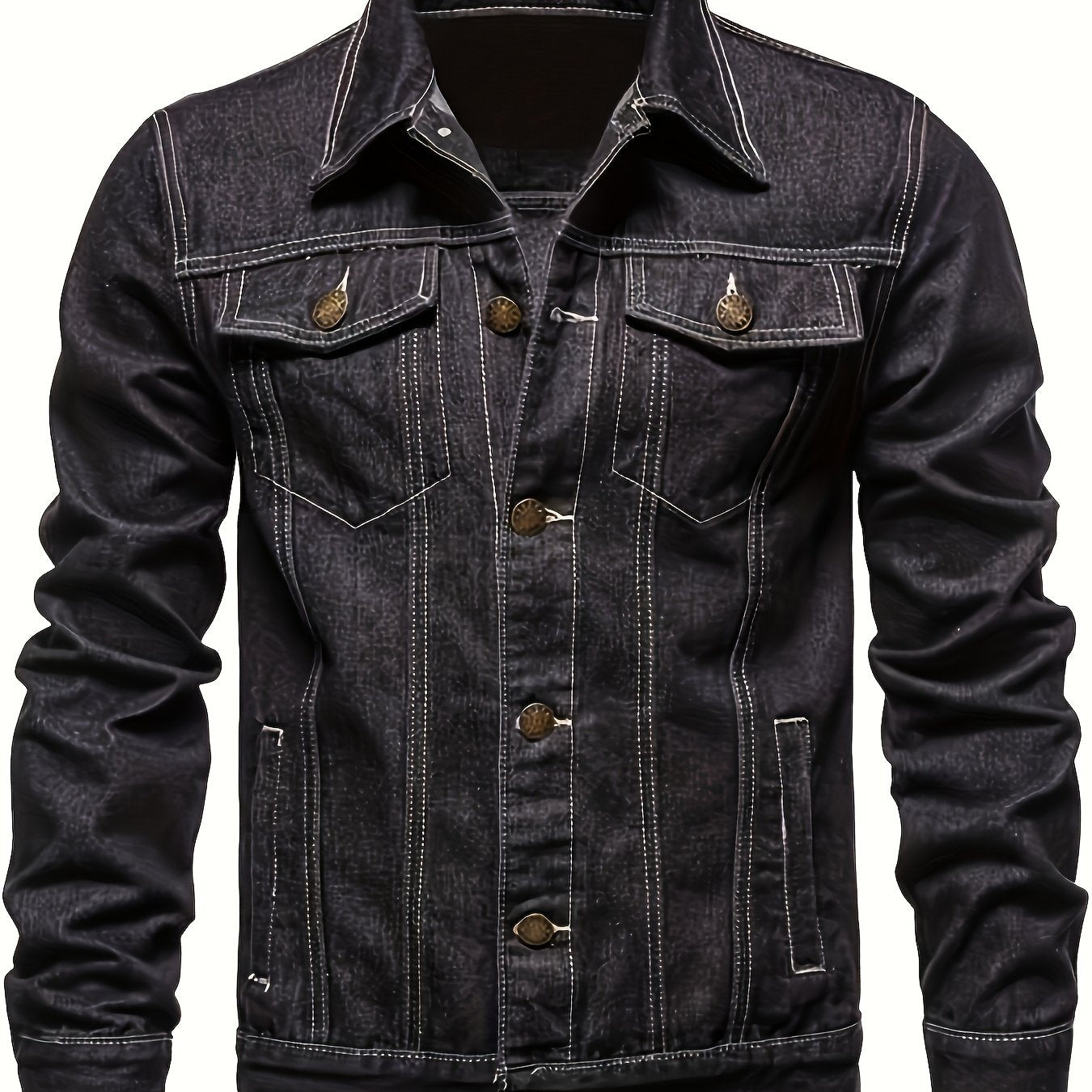 Herren Slim Fit Jeansjacke mit Vintage-Reverskragen