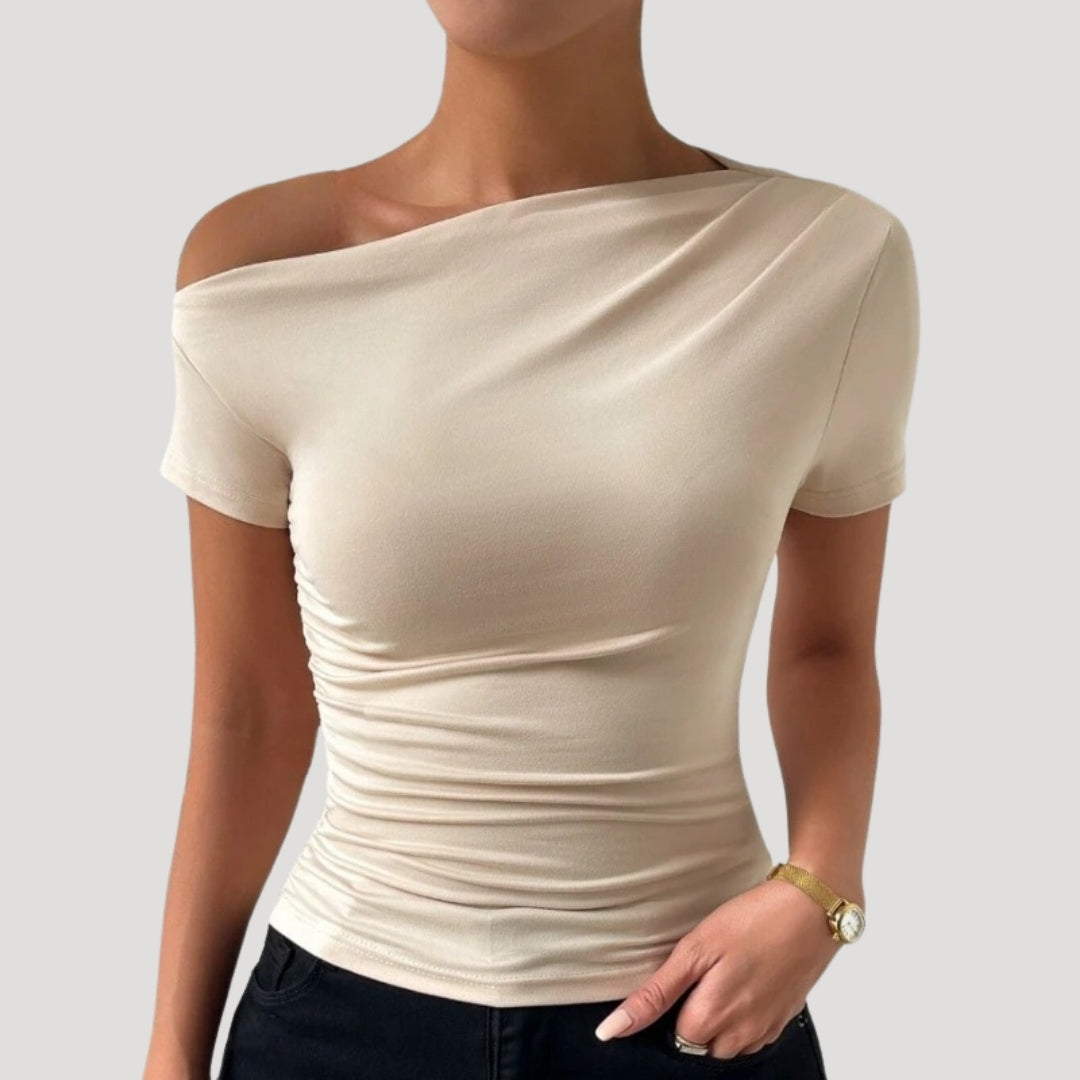 Damen Off-Shoulder Top – Figurbetont & Drapiert