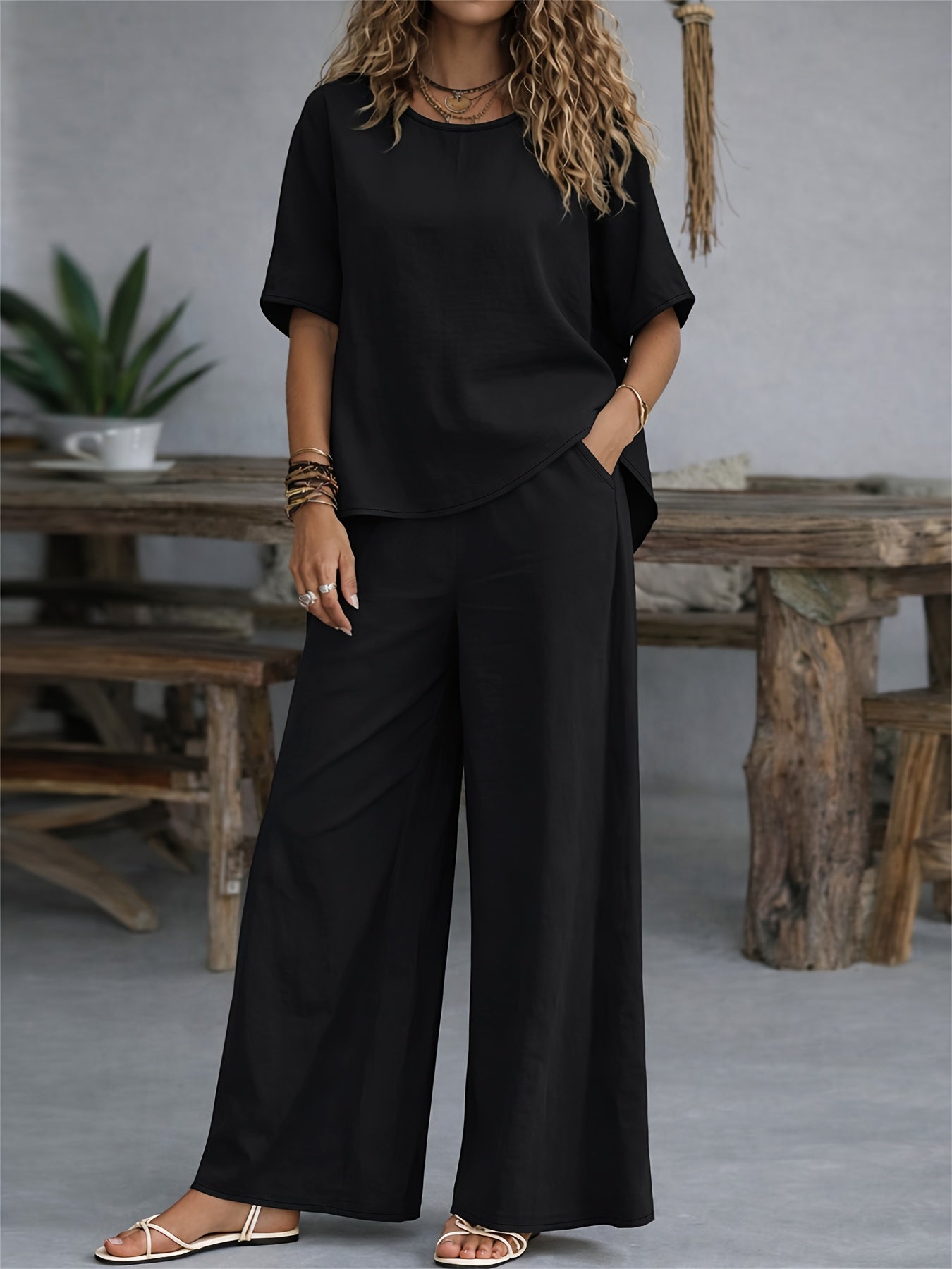 Damen Set – Zweiteiler Shirt & Weite Hose Lässig