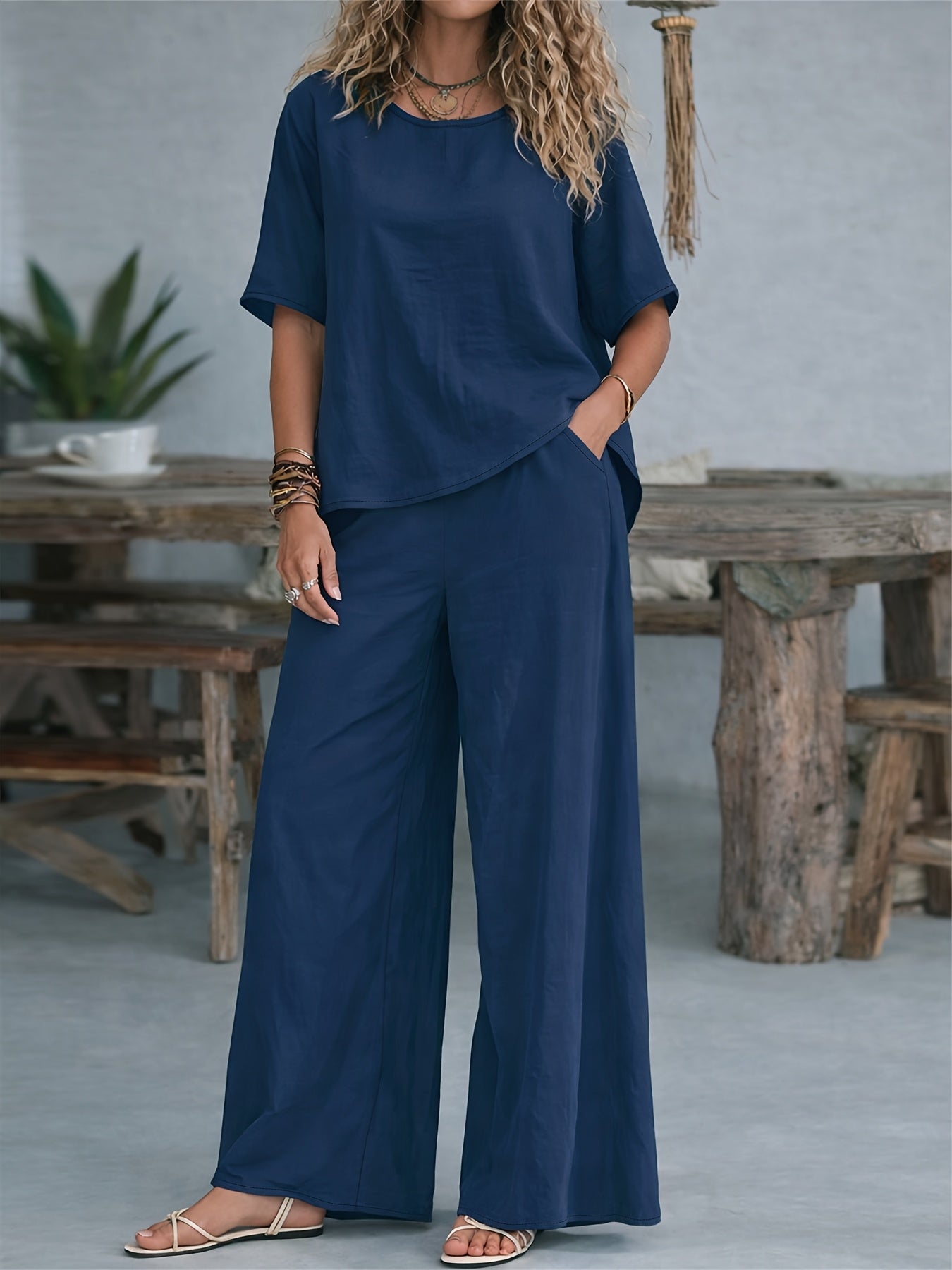 Damen Set – Zweiteiler Shirt & Weite Hose Lässig