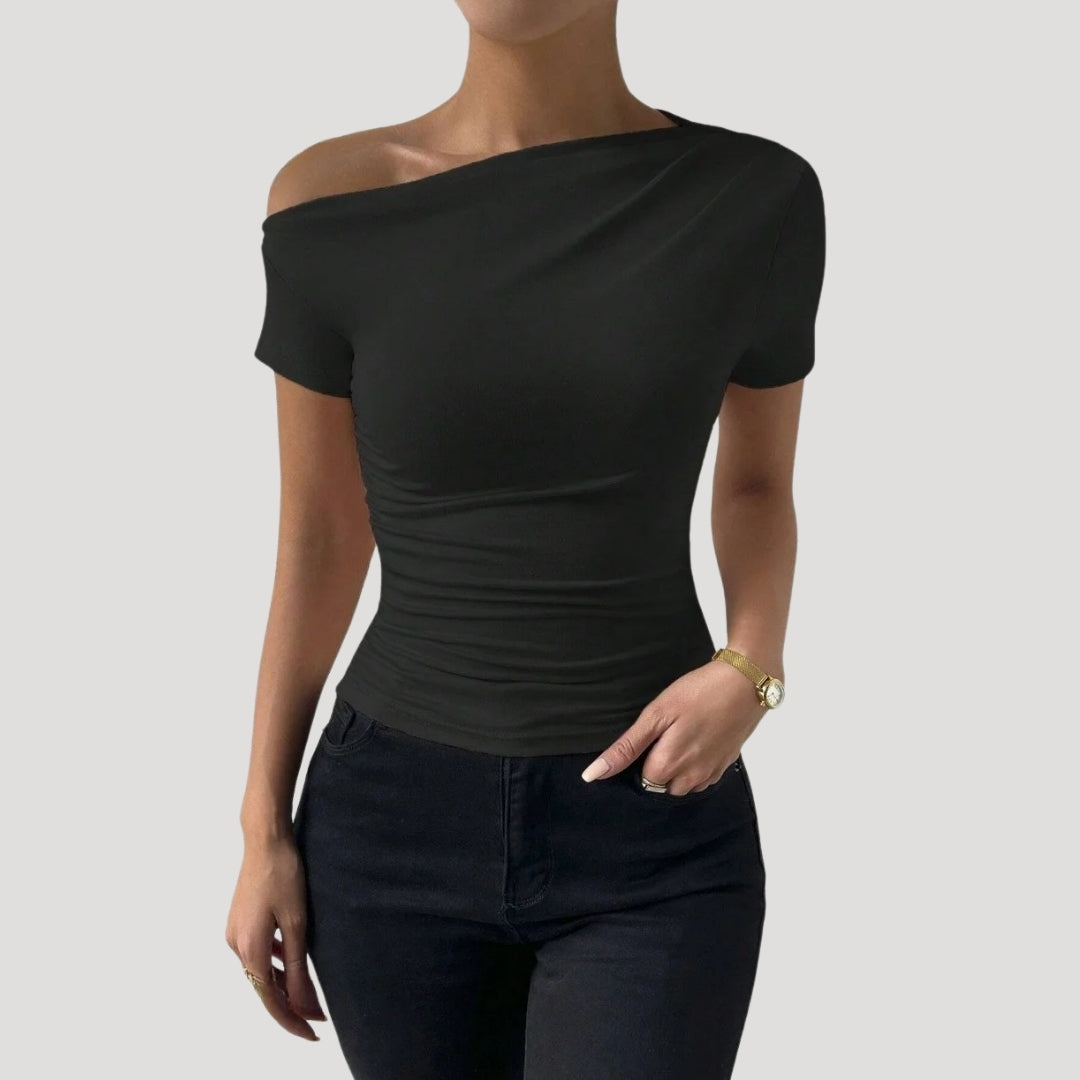 Damen Off-Shoulder Top – Figurbetont & Drapiert