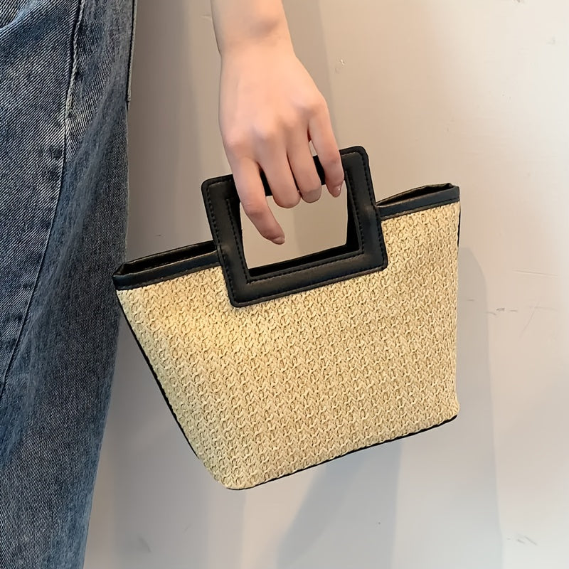 Damen Sommer Handtasche Beige Schwarz