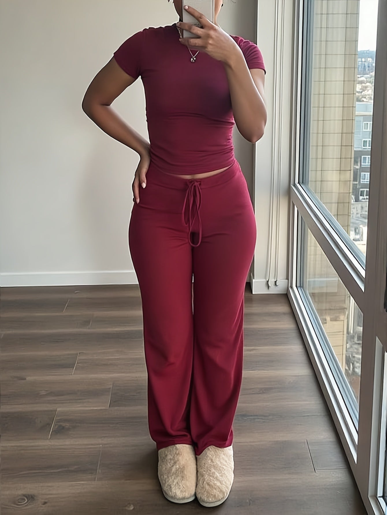 Damen 2-teiliges Set mit Kurzarmtop und Weiter Hose