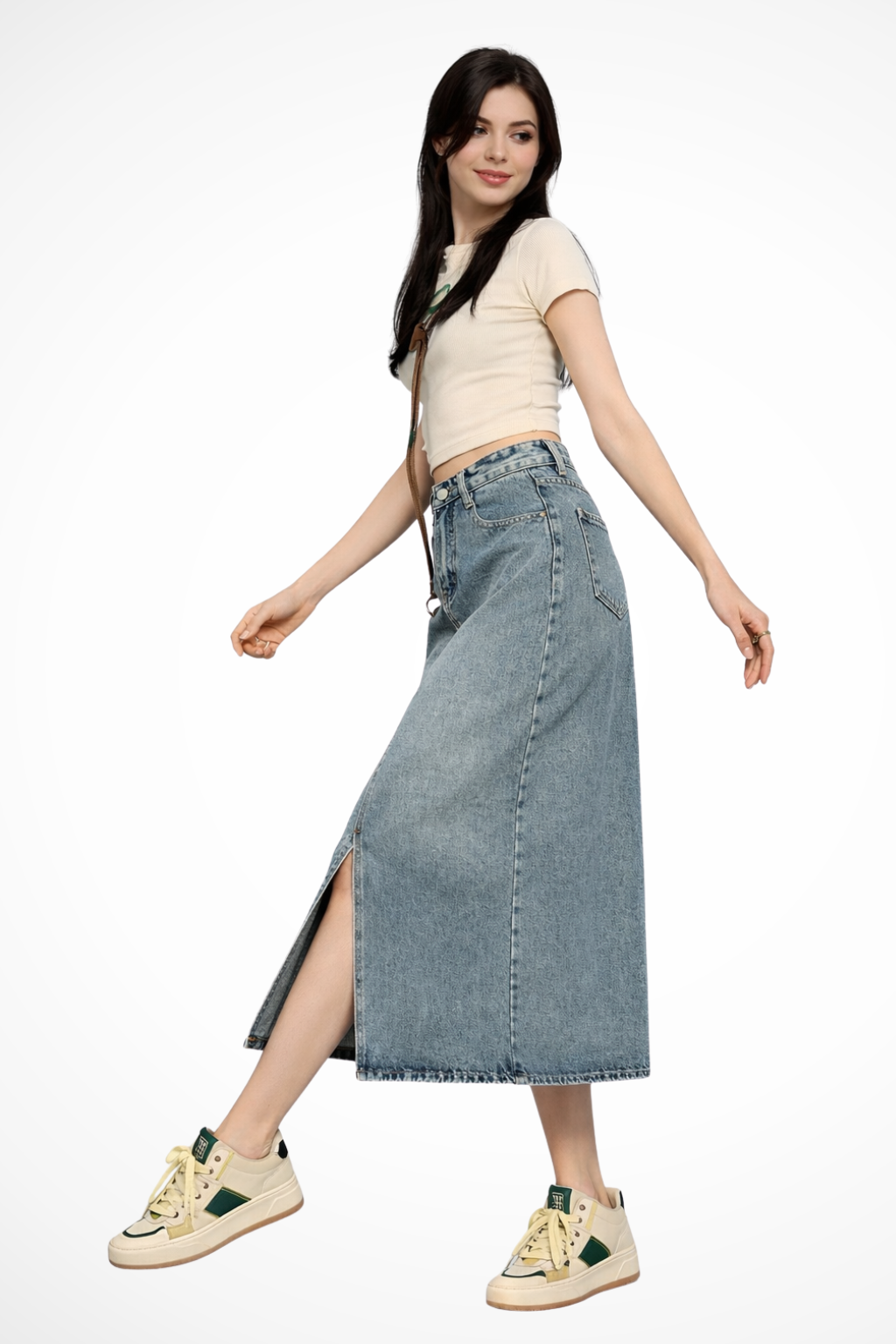 Junia | Damen Jeans Maxirock – Hohe Taille & Schlitz Modern