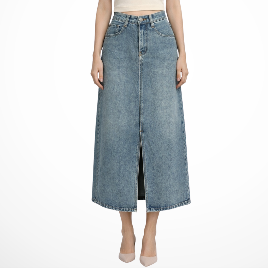 Junia | Damen Jeans Maxirock – Hohe Taille & Schlitz Modern