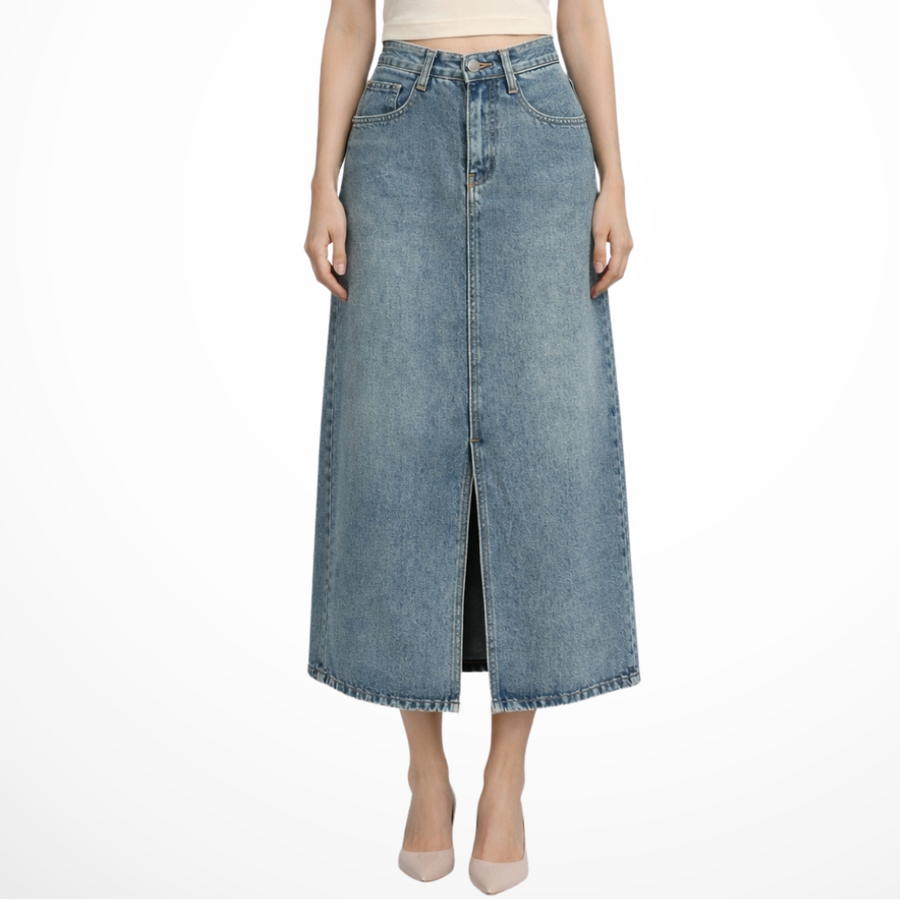Junia | Damen Jeans Maxirock – Hohe Taille & Schlitz Modern