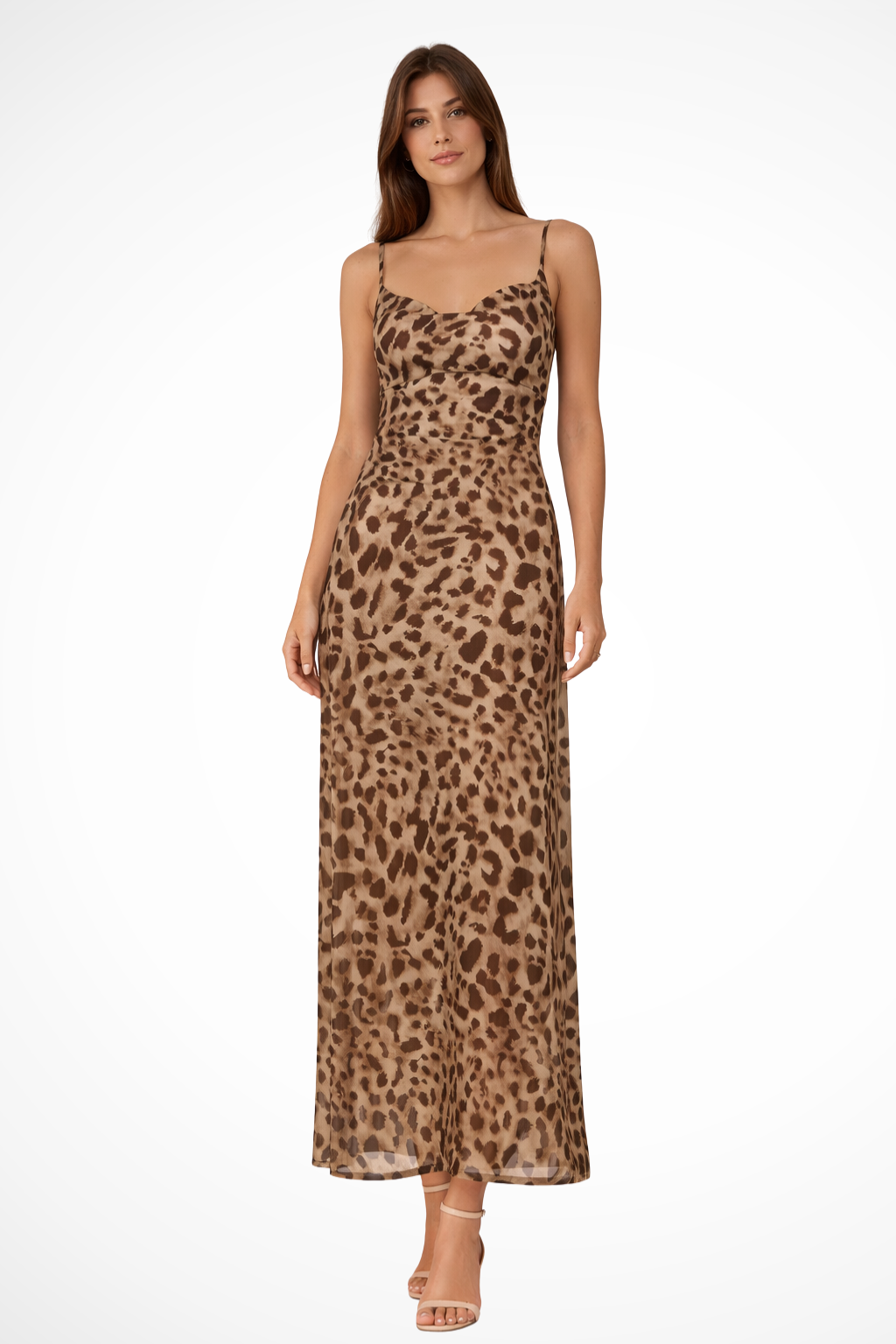 Victoria Damen Maxikleid – Leo Print & Rückenfrei mit Spaghettiträgern