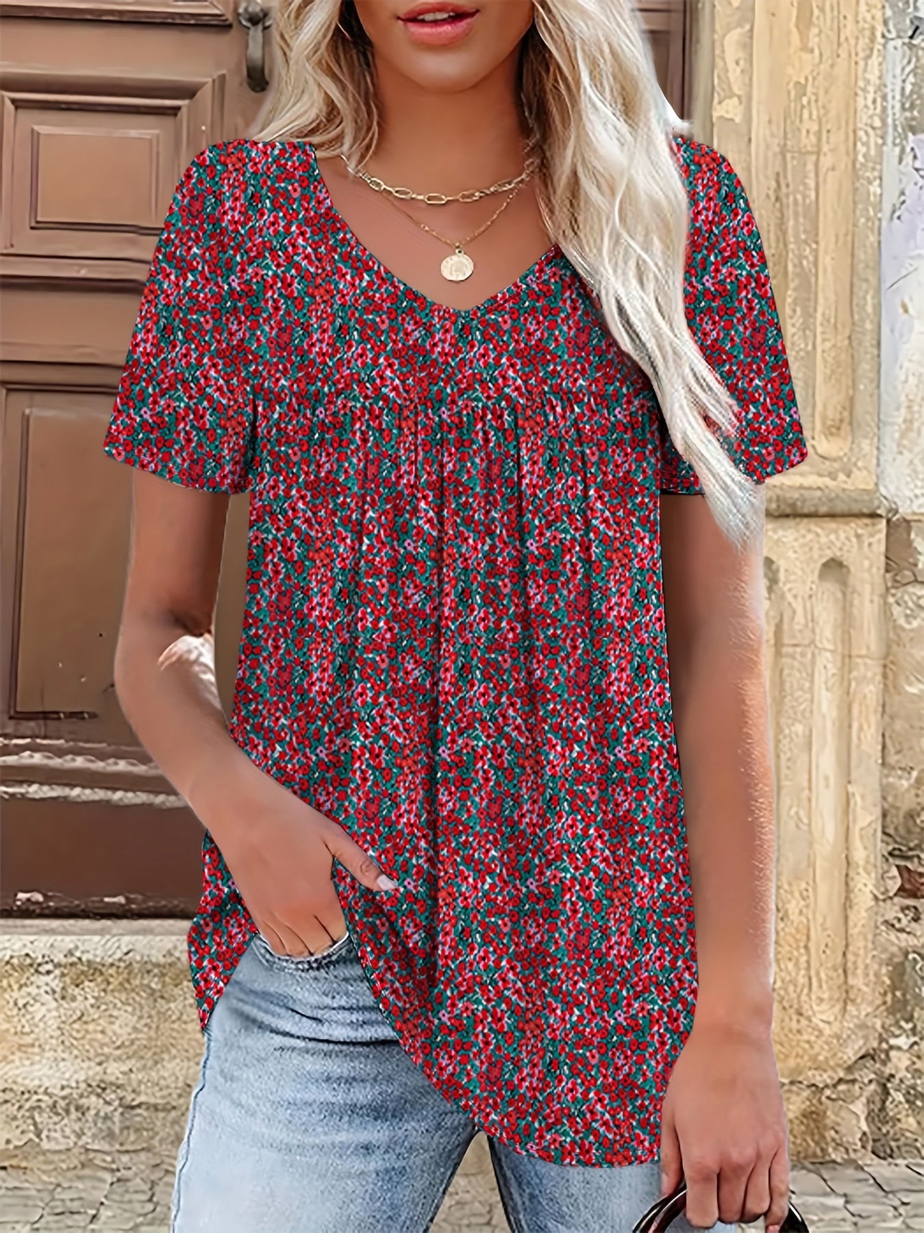 Damen Plus Size T-Shirt – Floraler Print Elegant