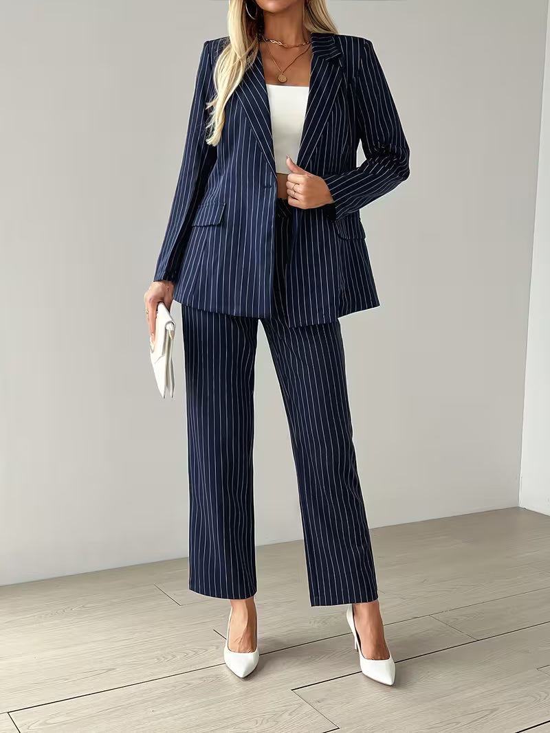 Damen Anzug Set – Gestreifter Blazer & Hose Elegant