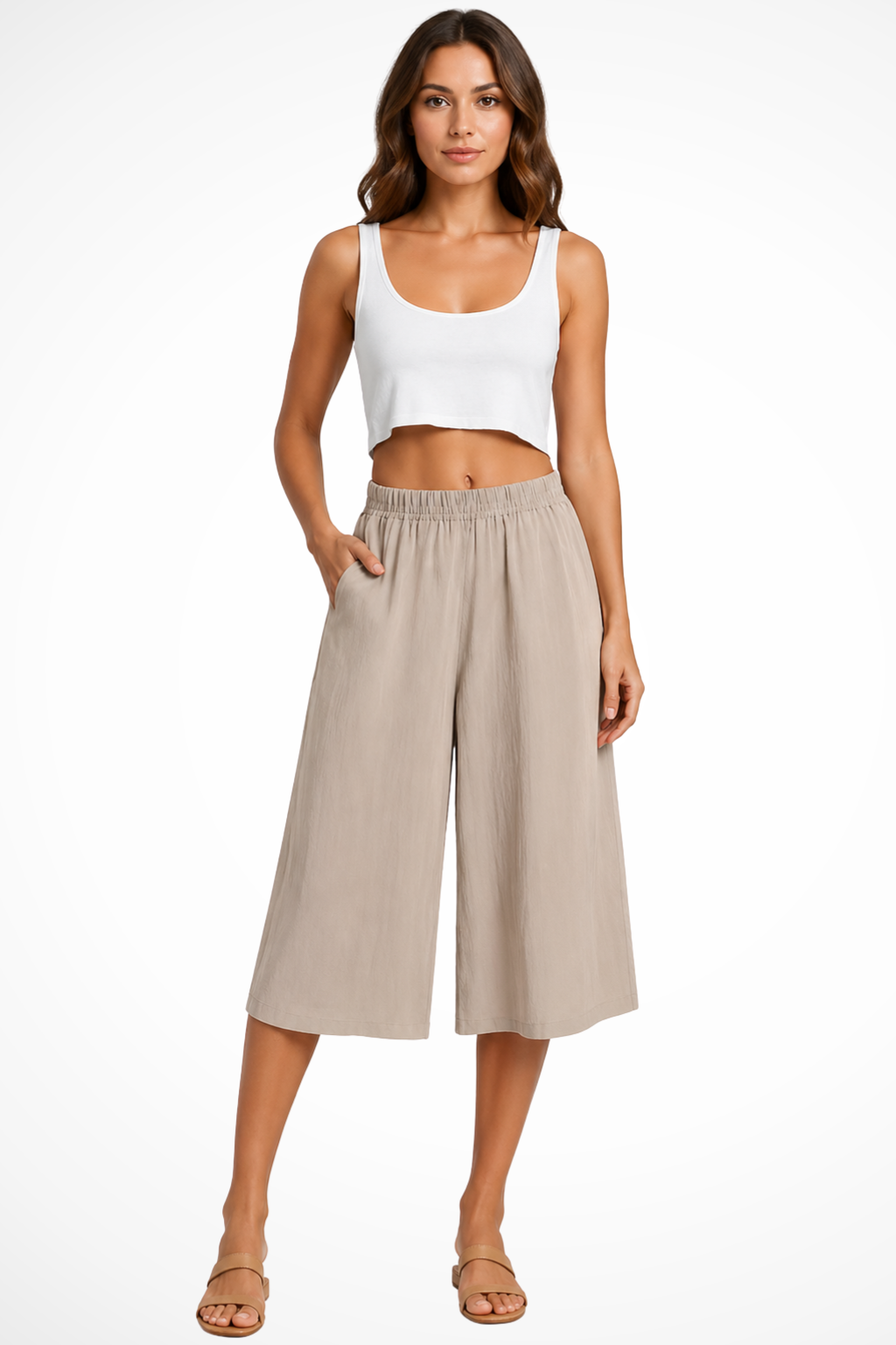 Wrenley Damen Hose – High Waist & Weites Cropped Bein mit Taschen