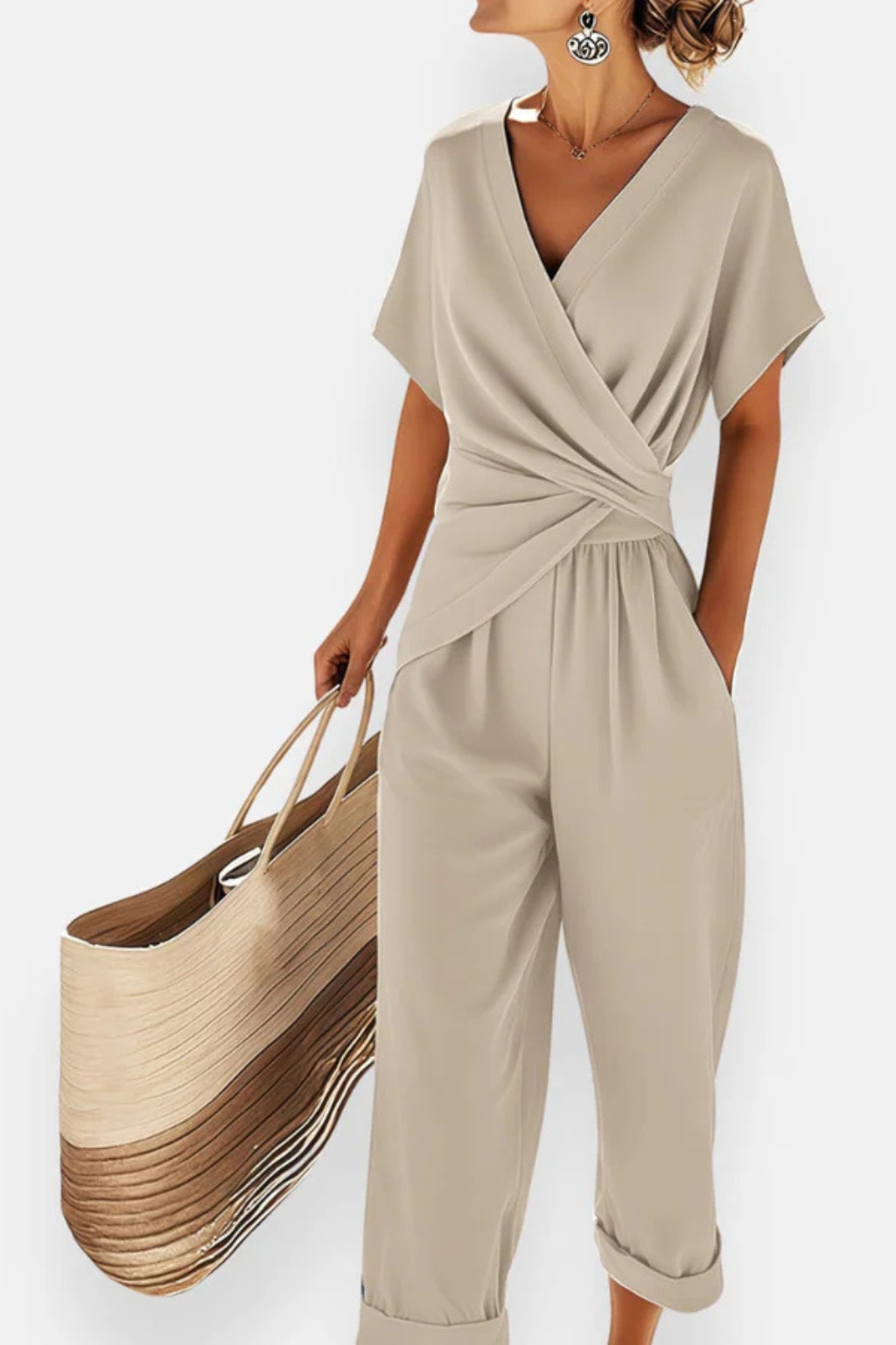 Celeste | Damen Jumpsuit – Wickeloptik & Kurzarm Modern