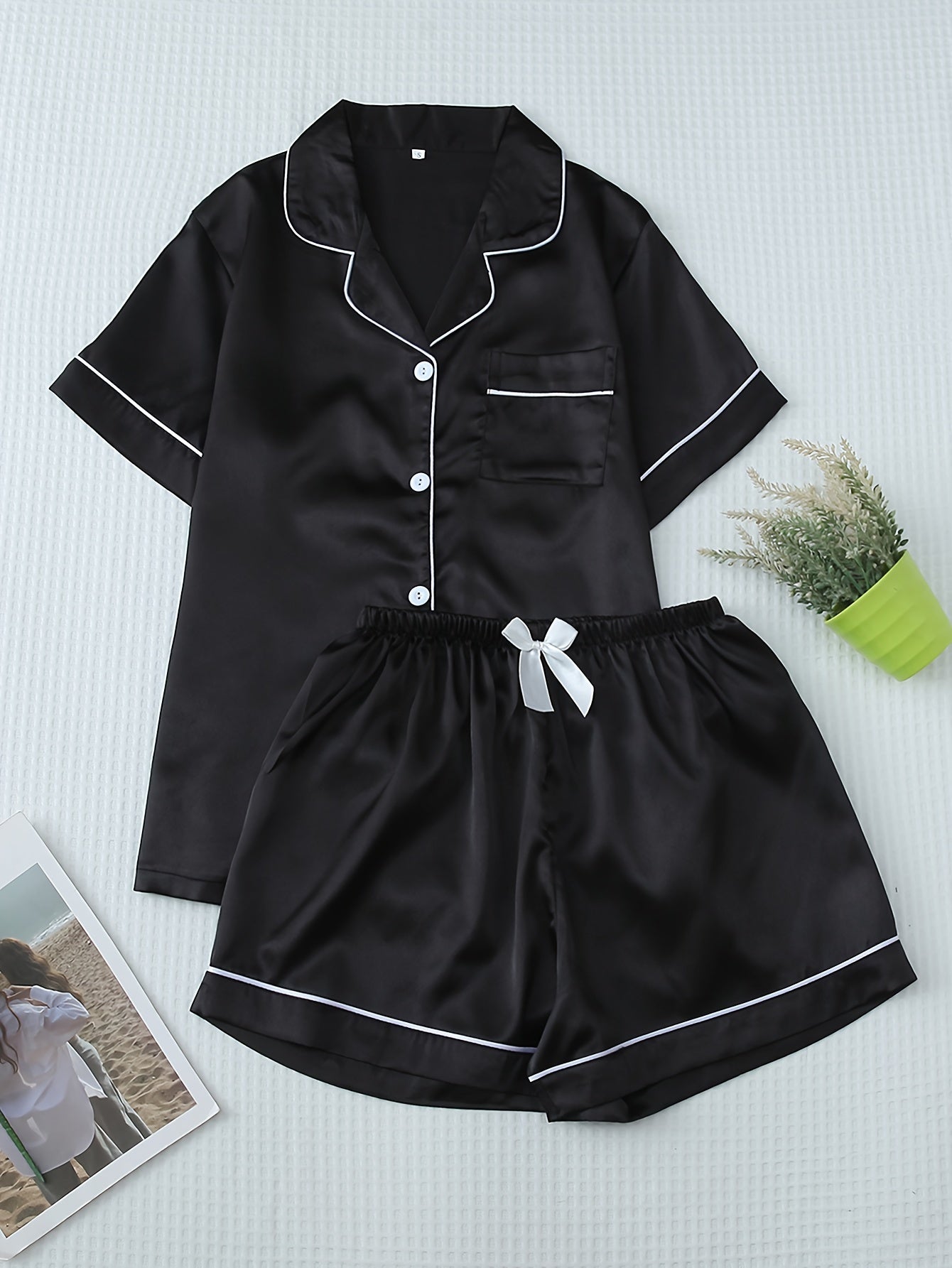 Damen Pyjama Set – Satin Kurzarm Elegant