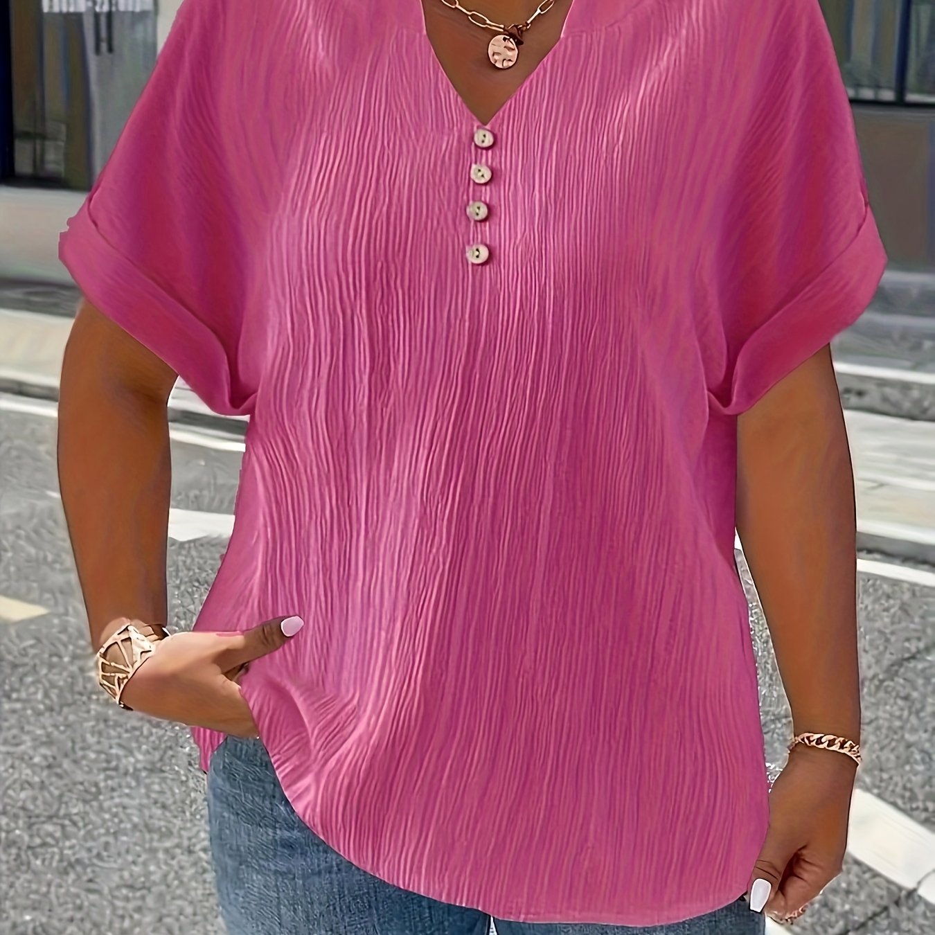 Damen Plus Size Kurzarm Bluse im Casual-Stil