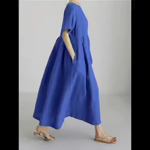 Damen Lockeres Leinenkleid für Frühling und Sommer