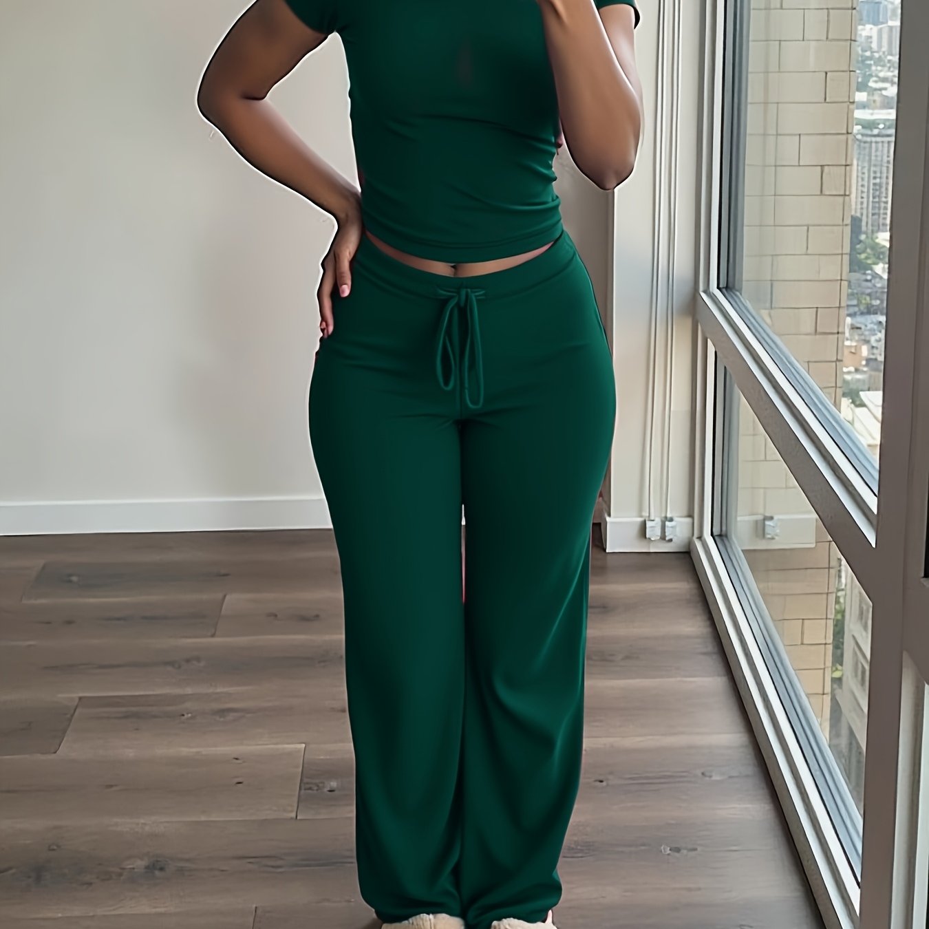 Damen 2-teiliges Set mit Kurzarmtop und Weiter Hose
