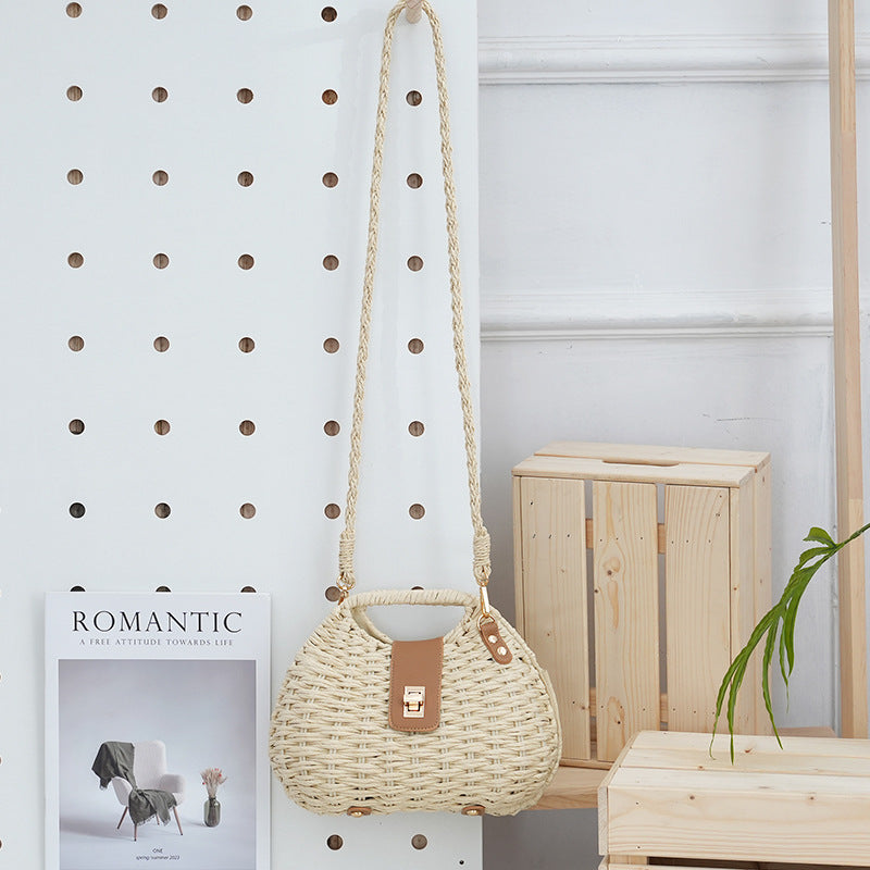 Damen Muschel Crossbody Bag – Sommerliche Strohtasche für Urlaub