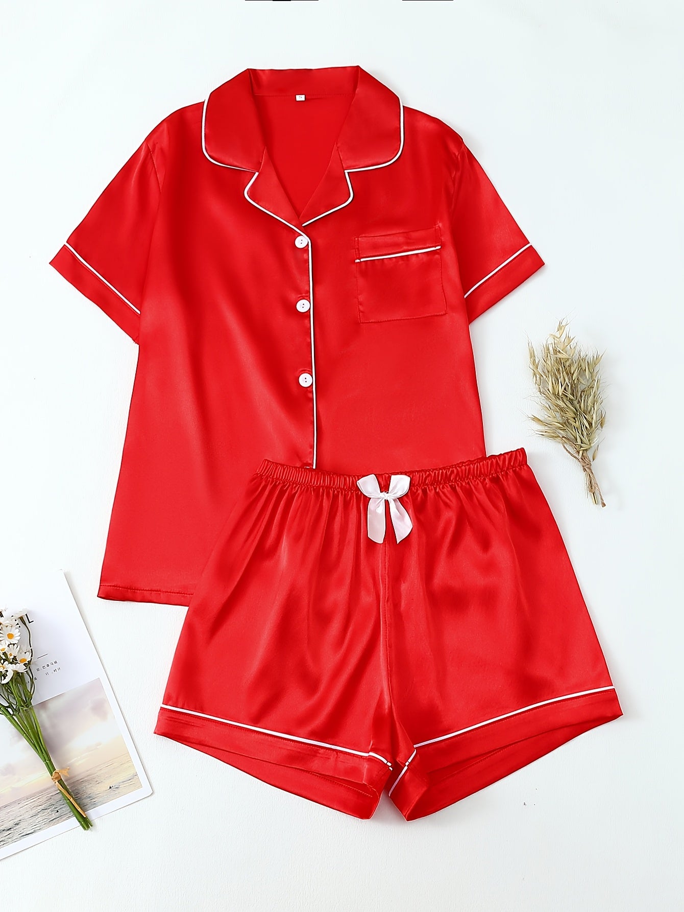 Damen Pyjama Set – Satin Kurzarm Elegant