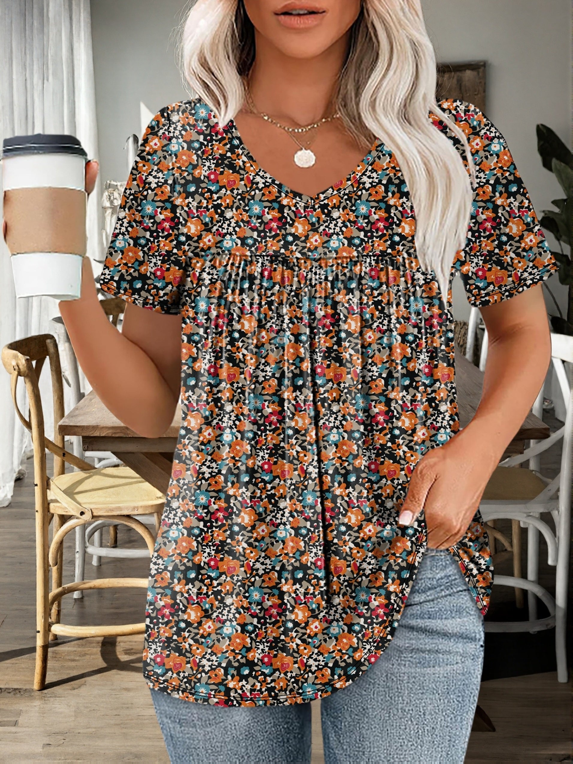 Damen Plus Size T-Shirt – Floraler Print Elegant