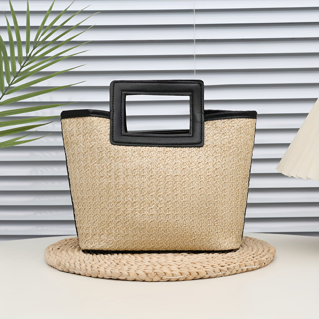 Damen Sommer Handtasche Beige Schwarz