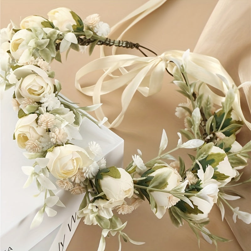 Damen Oktoberfest Blumenkranz mit Rosen und Schleierkraut
