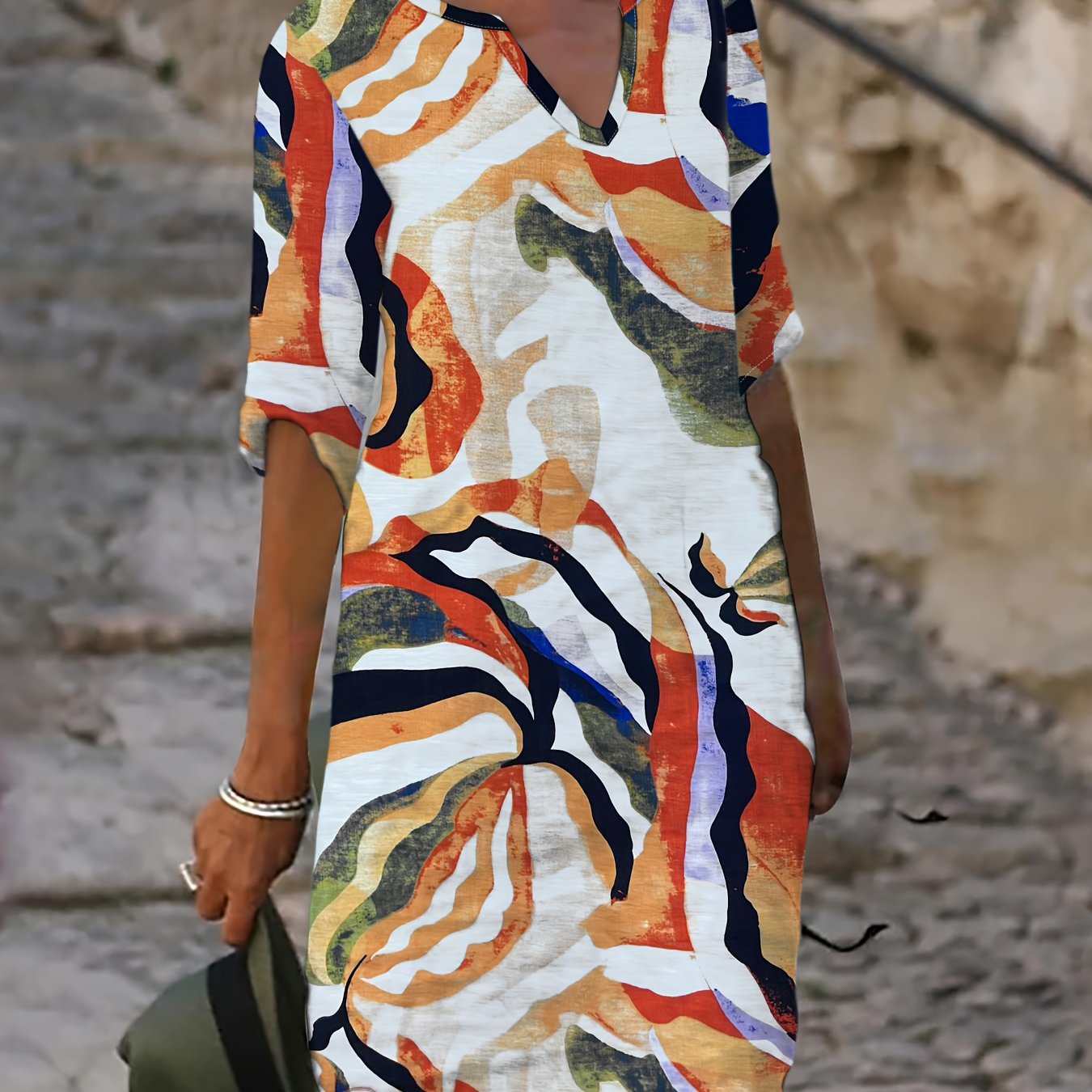 Damen Casual Kleid mit V-Ausschnitt und Blumenprint