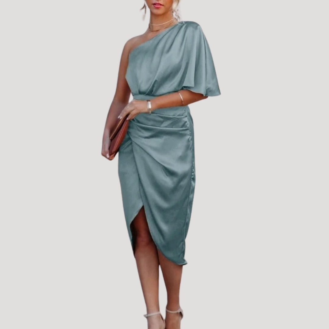 Damen Midikleid – One-Shoulder & Schlitz Elegantes Sommerkleid