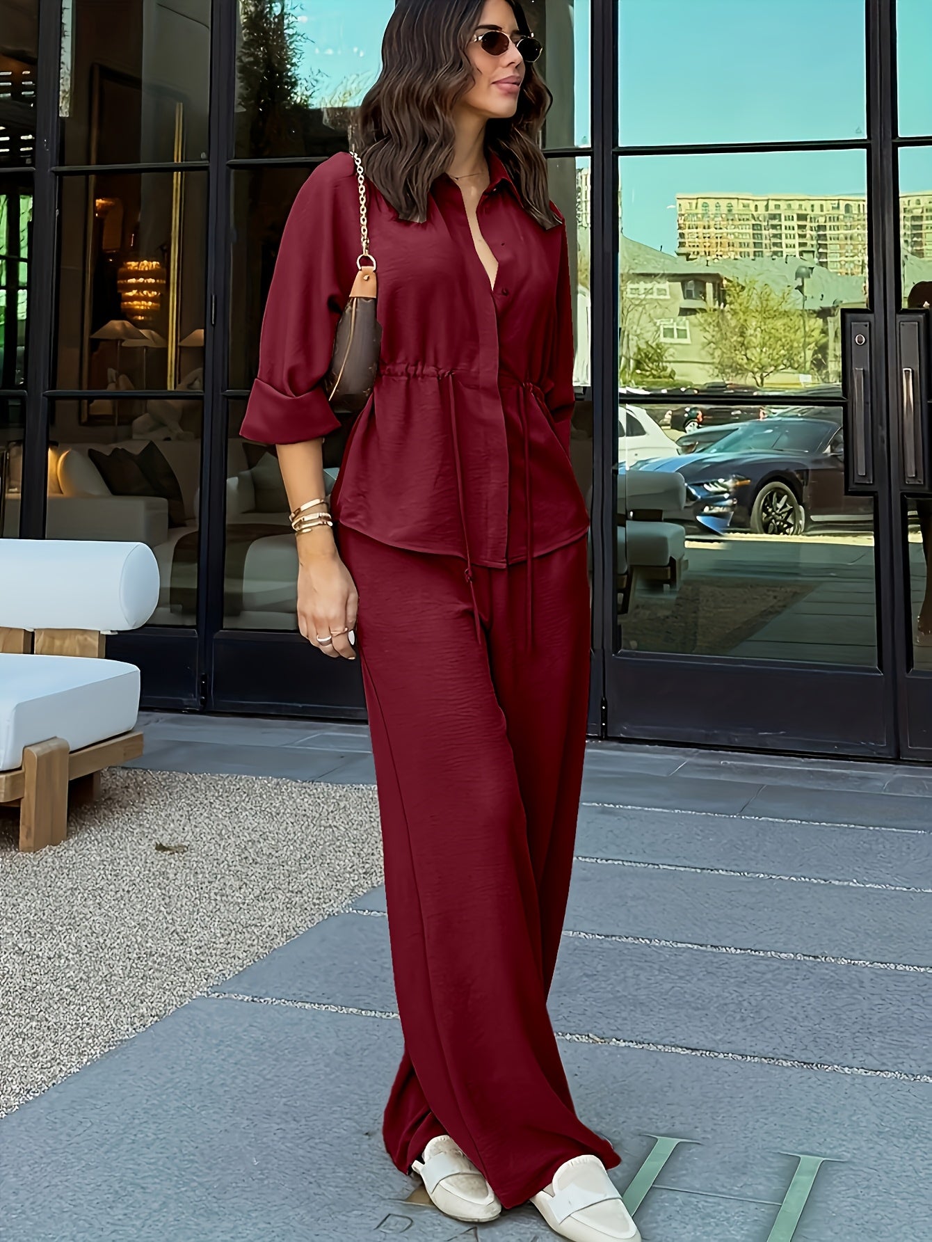 Damen Zweiteiliges Set mit Bluse und Weit geschnittener Hose