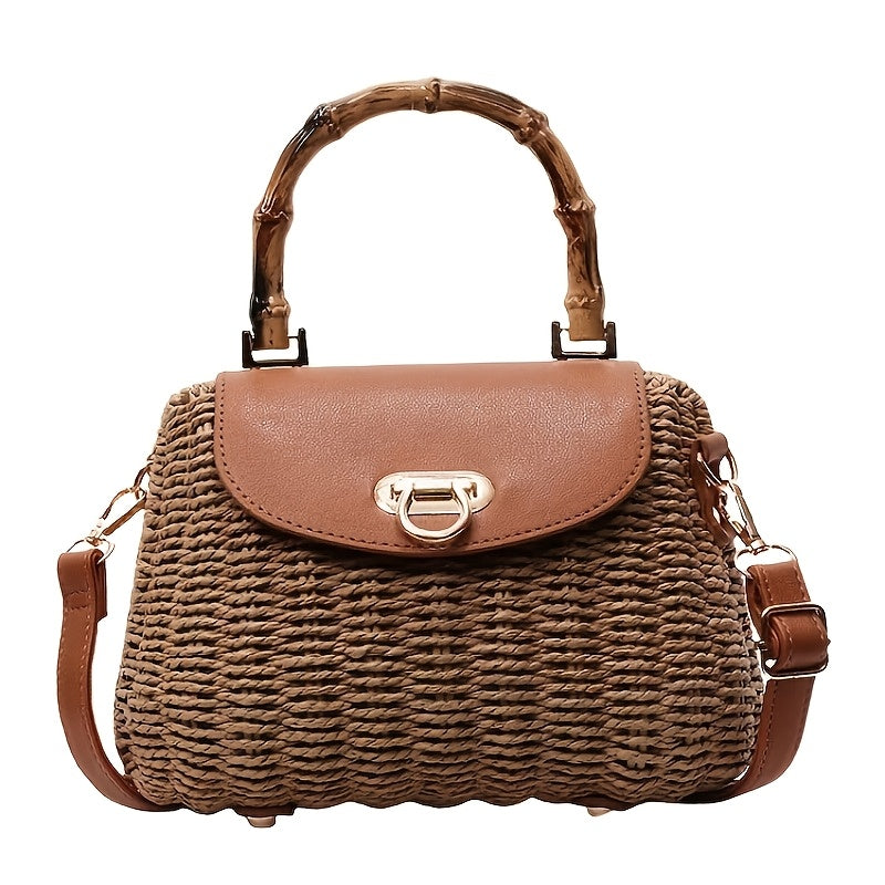 Damen Boho Strohtasche Handgewebt für Urlaub & Alltag