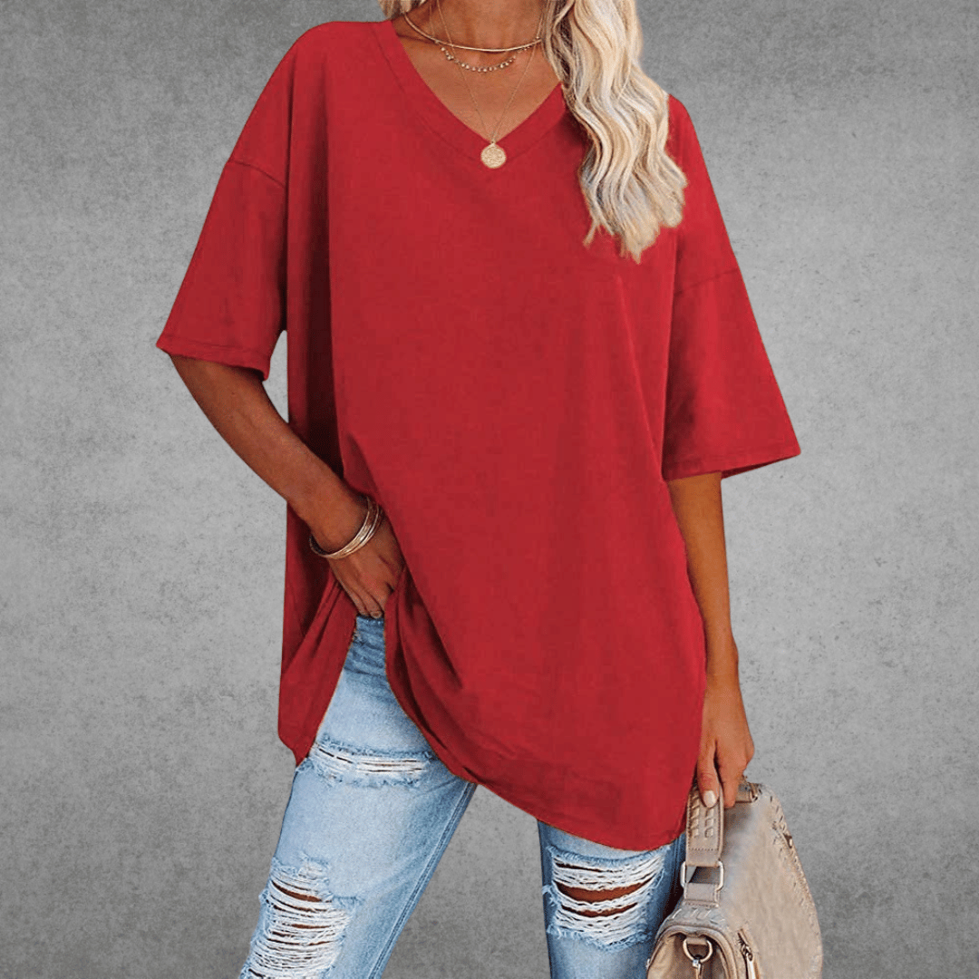 Ease Damen T-Shirt – Oversize V-Ausschnitt & Drop Shoulder