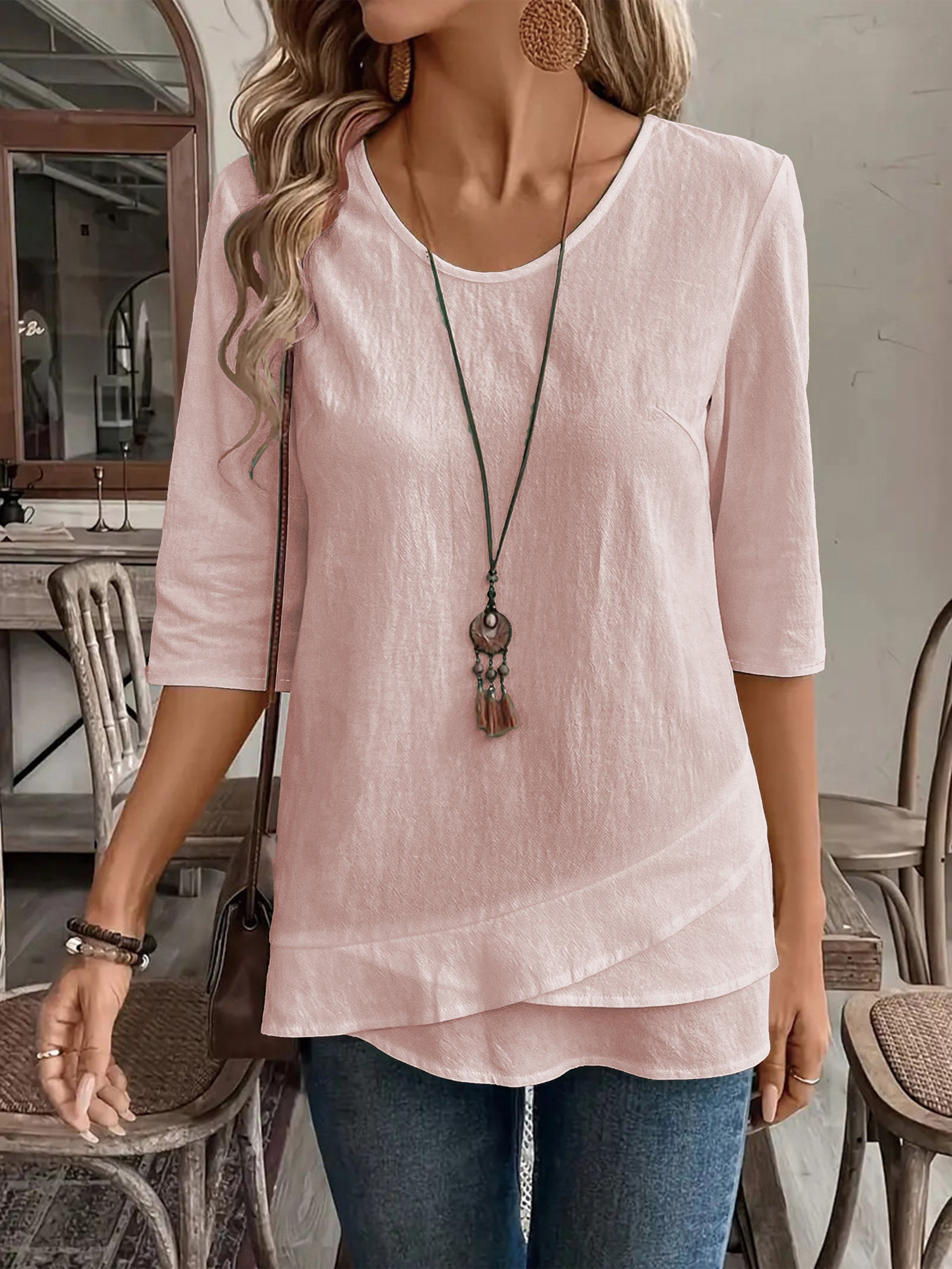 Damen Shirt – Rundhals Patchwork & Lässig