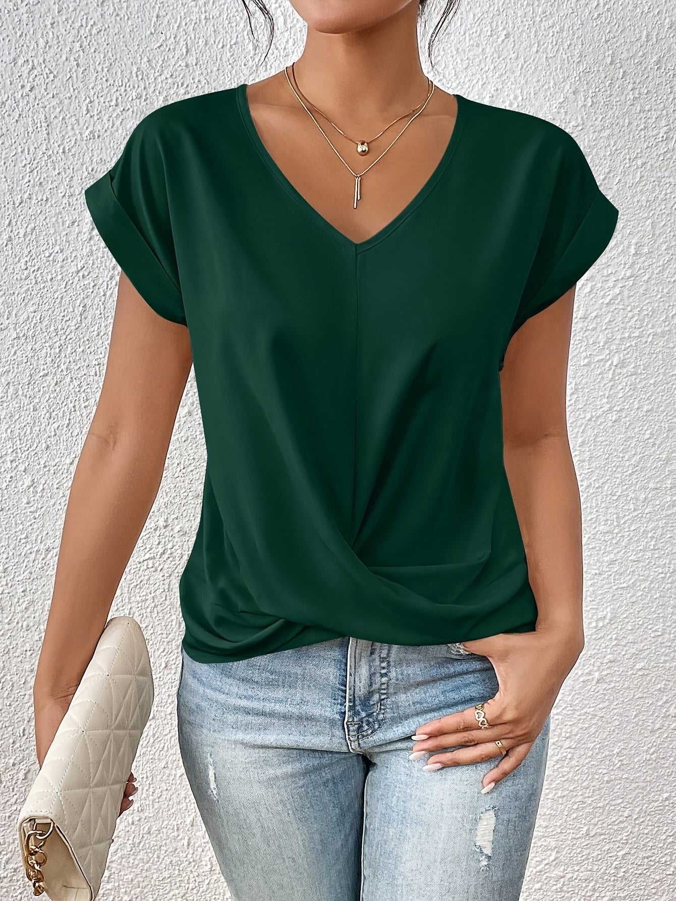 Damen Elegantes Kurzarm Top mit Herzausschnitt