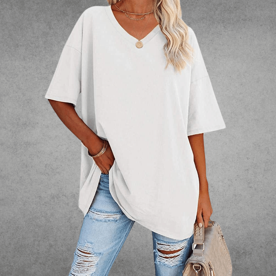 Ease Damen T-Shirt – Oversize V-Ausschnitt & Drop Shoulder
