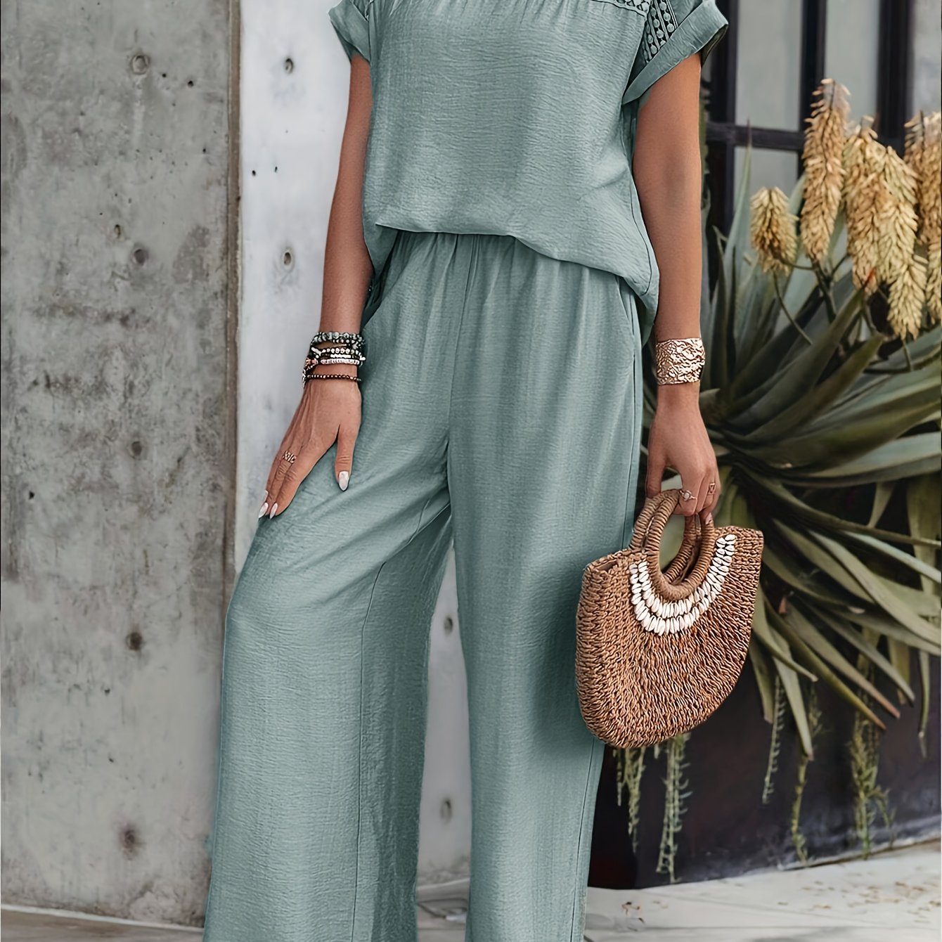 Damen Elegantes Set mit Kurzarmtop und Hose