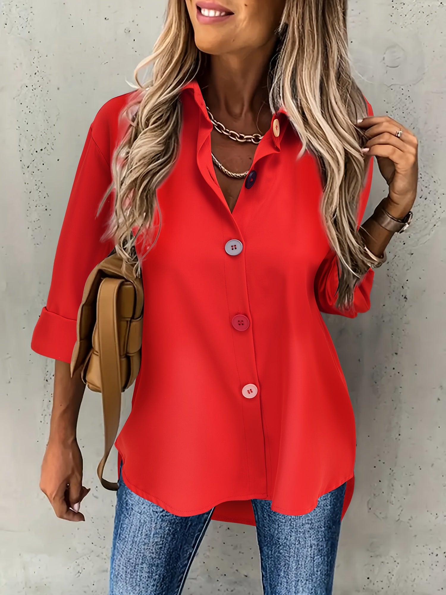 Damen Casual Bluse mit Knopfleiste