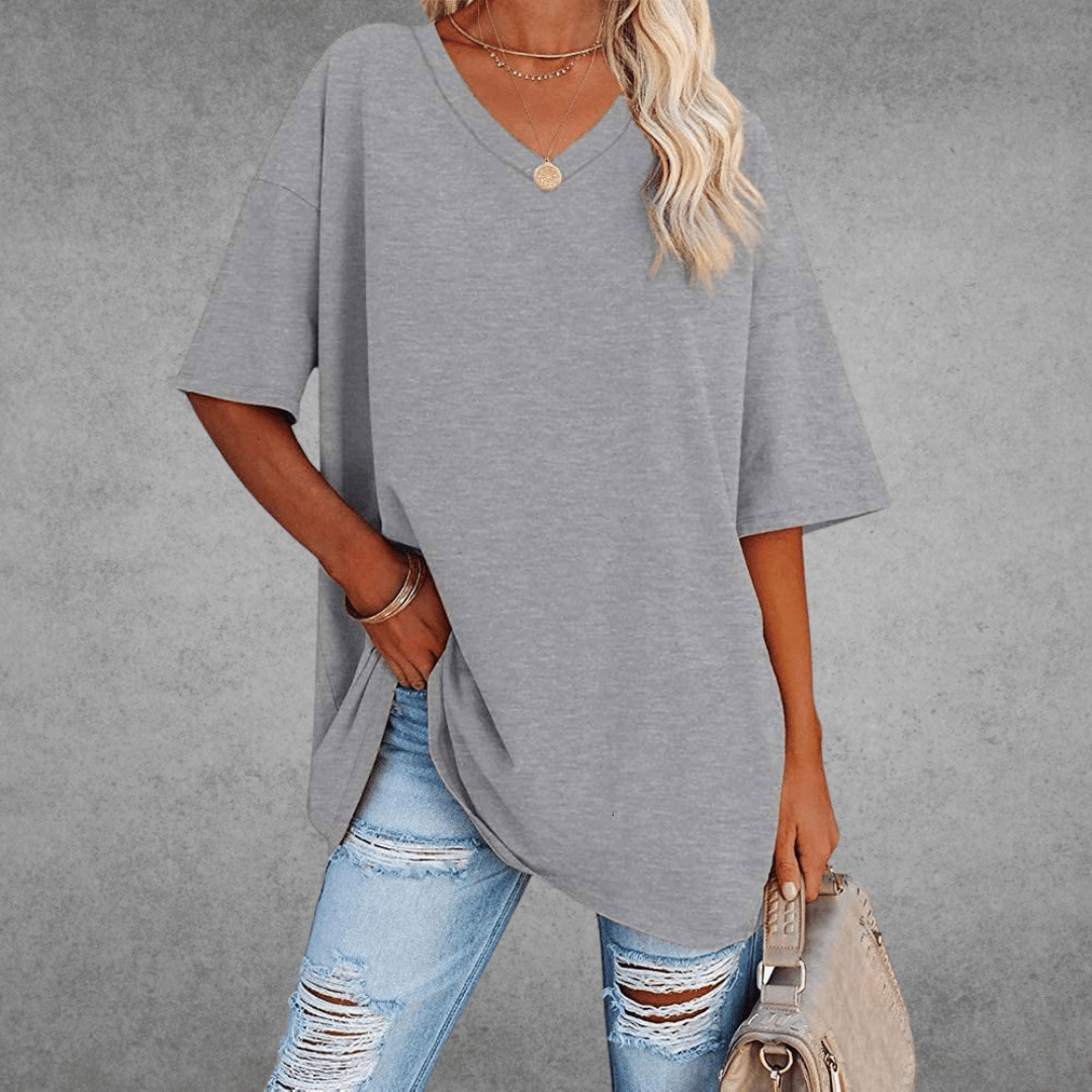 Ease Damen T-Shirt – Oversize V-Ausschnitt & Drop Shoulder