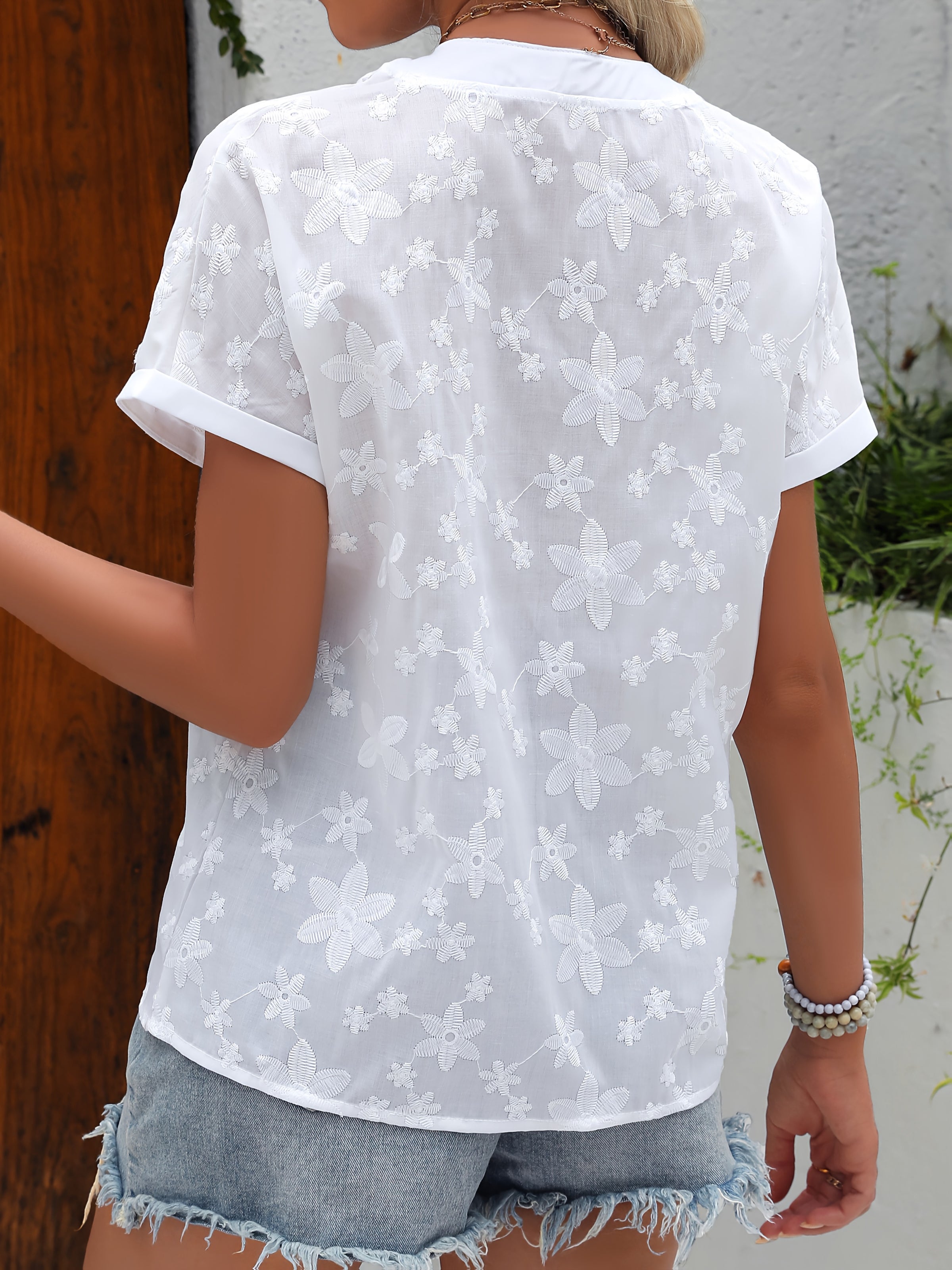 Damen Bluse – Floraler Print V-Ausschnitt Sommerlich