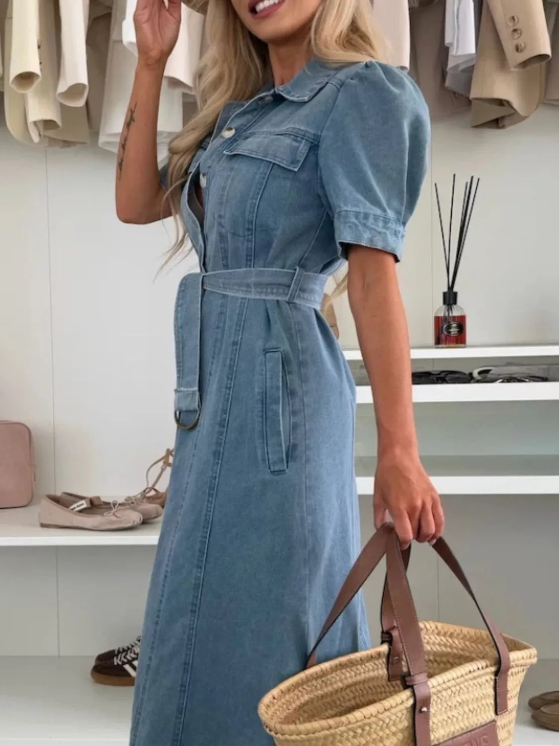 Anna | Damen Maxi-Jeanskleid mit Ärmeln