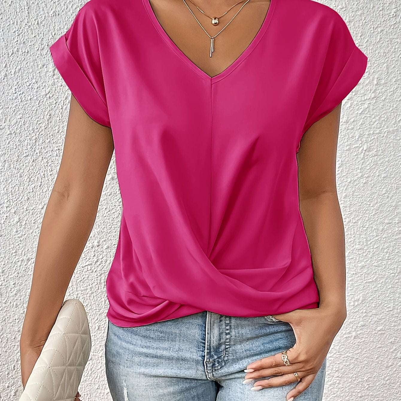 Damen Elegantes Kurzarm Top mit Herzausschnitt
