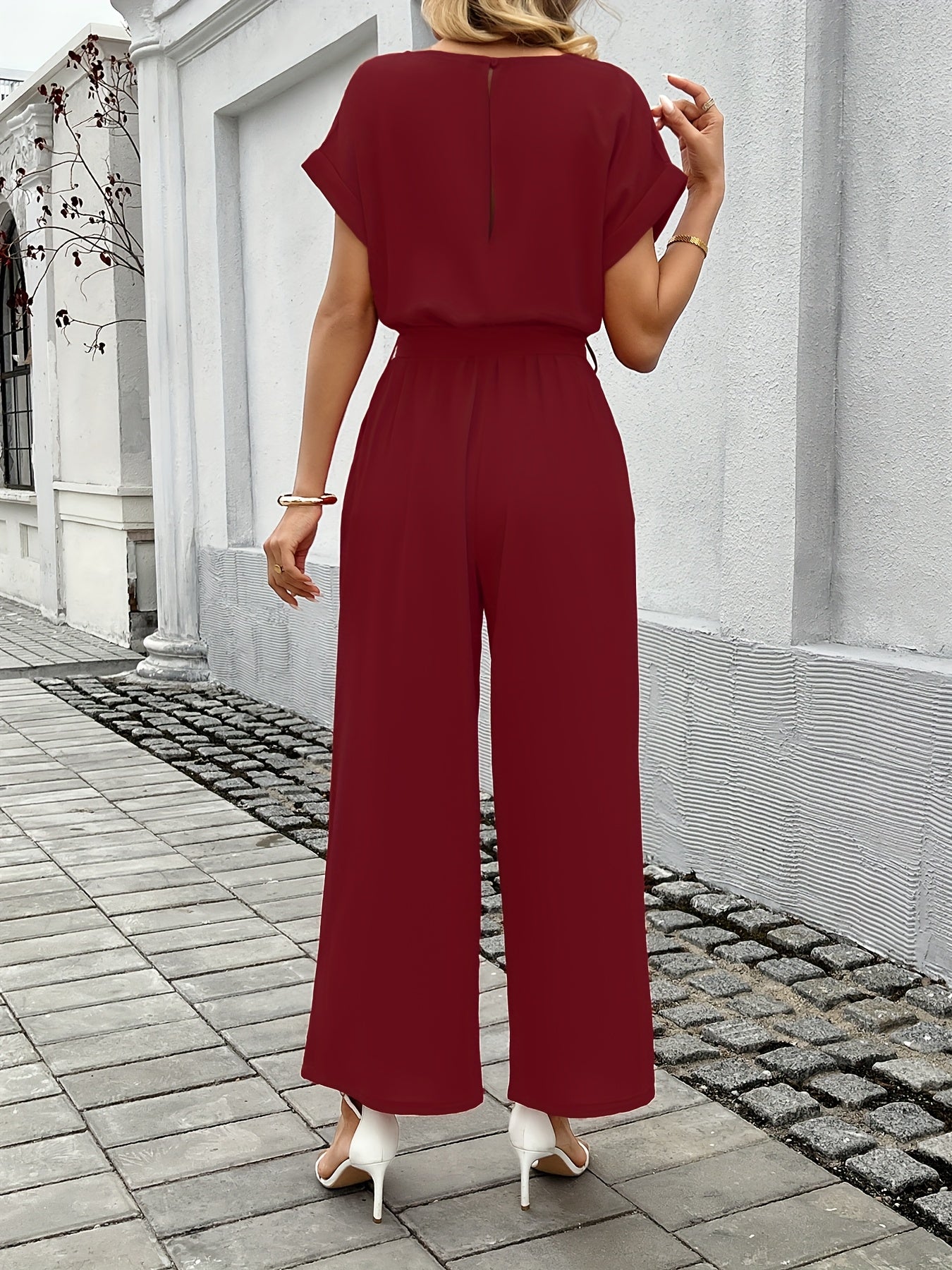 Damen Jumpsuit mit Gürtel und Weiter Hose