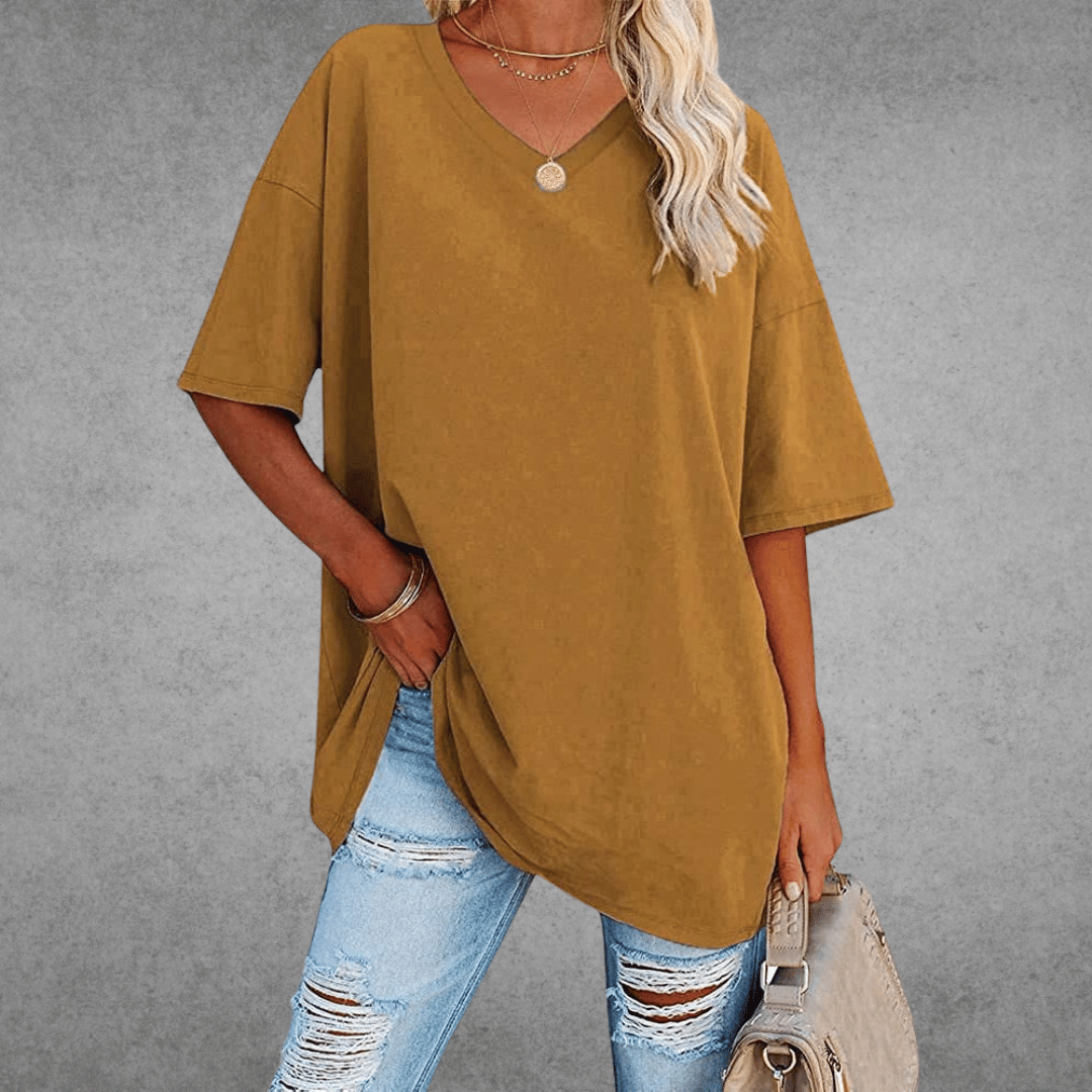 Ease Damen T-Shirt – Oversize V-Ausschnitt & Drop Shoulder