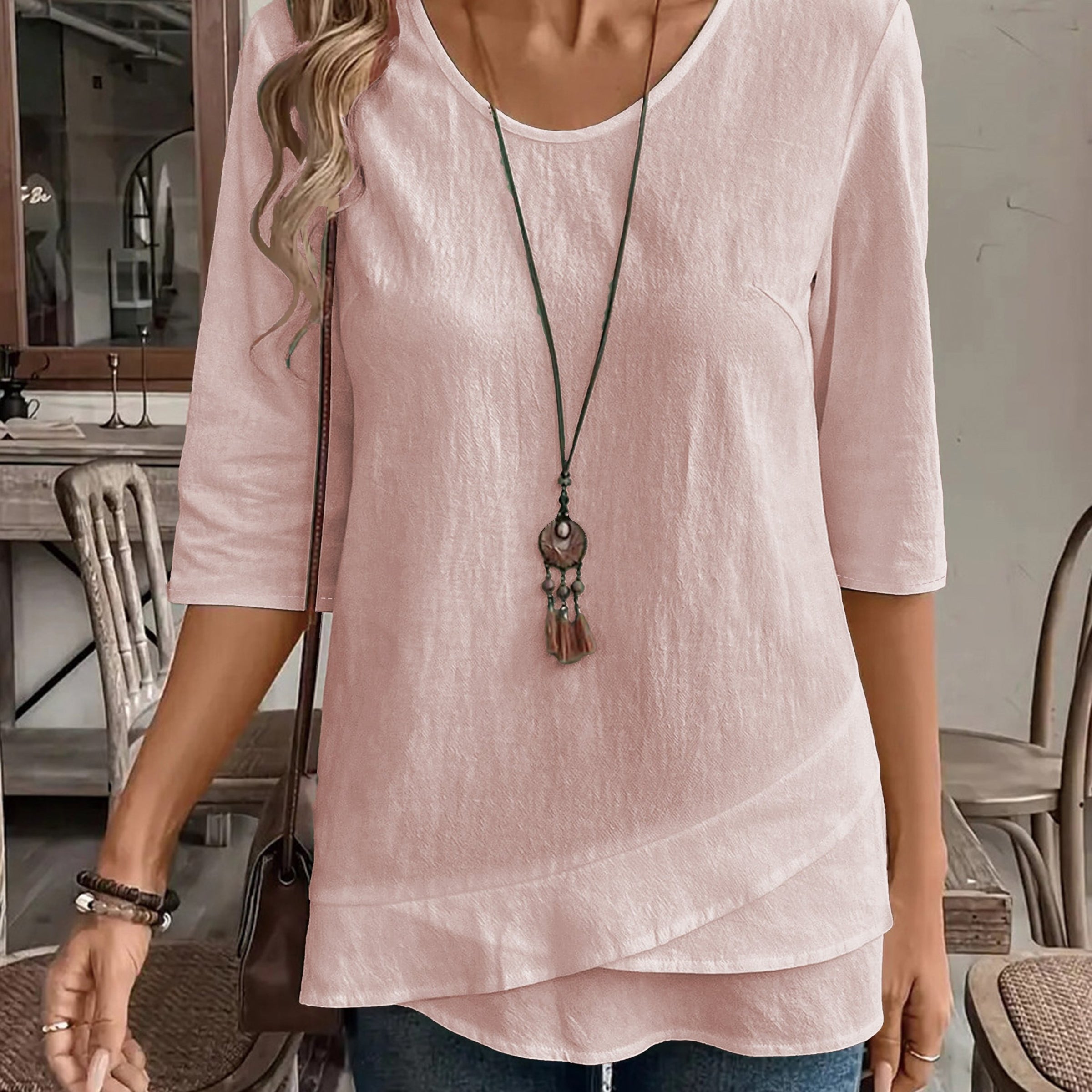Damen Shirt – Rundhals Patchwork & Lässig