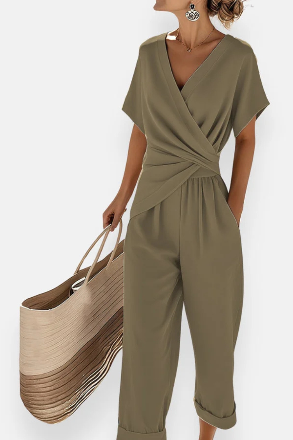 Celeste | Damen Jumpsuit – Wickeloptik & Kurzarm Modern