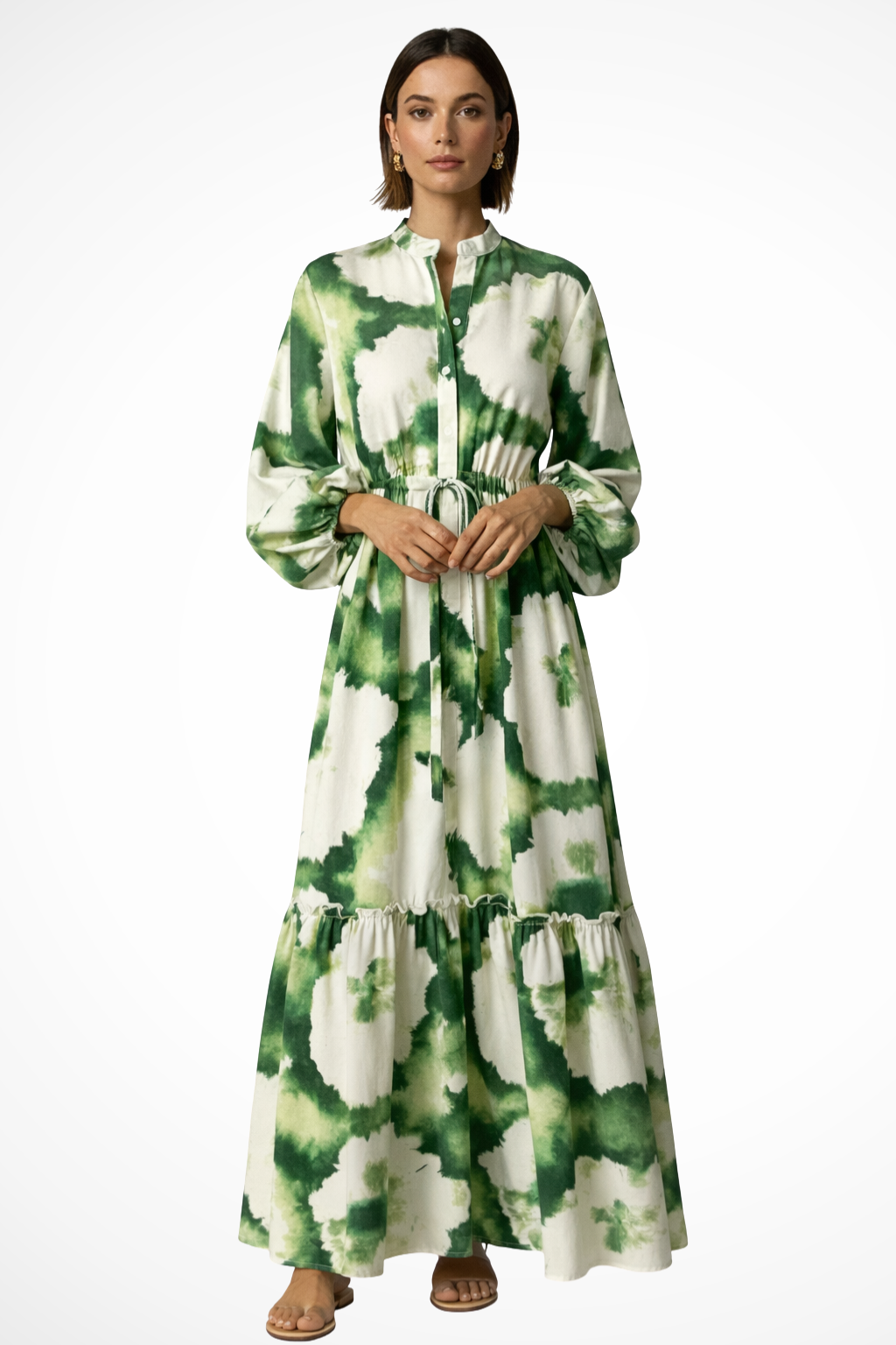 Thea Damen Maxikleid – V-Ausschnitt & Print mit Stufenrock Elegant