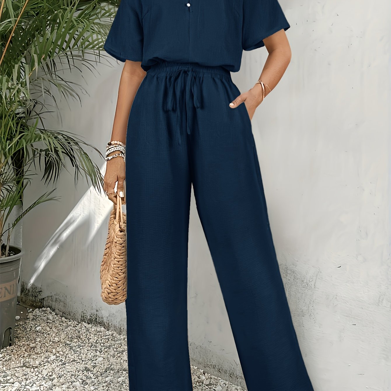 Damen Set – Boho V-Ausschnitt & Schlaghose Elegant