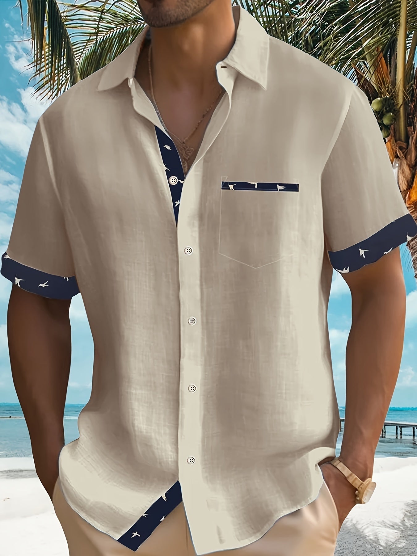 Herren Sommerhemd mit Patchwork-Design und Print