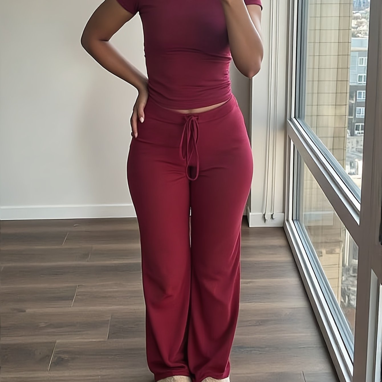 Damen 2-teiliges Set mit Kurzarmtop und Weiter Hose